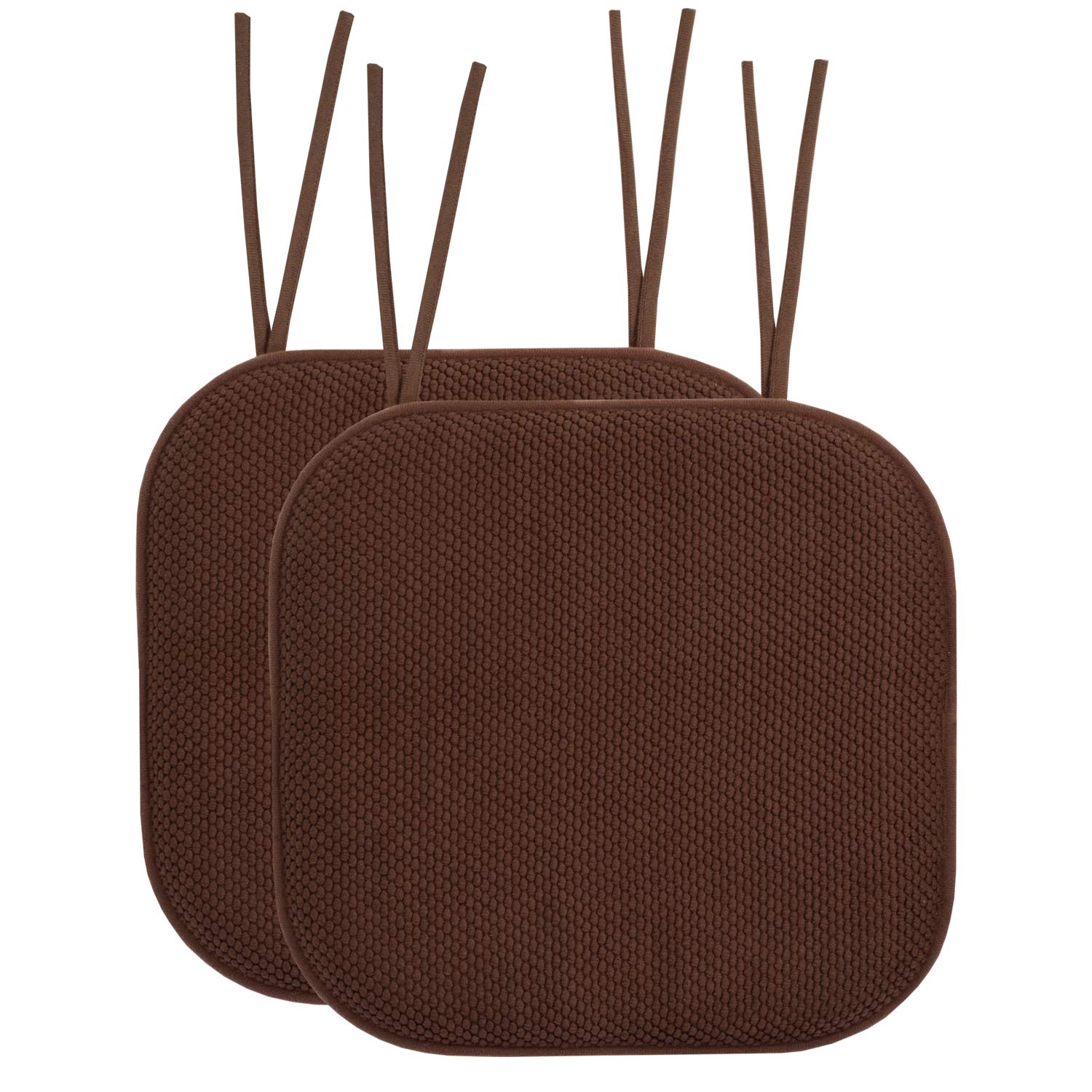 Sweet Home Collection Memory Foam Chair Cushion with Non-Slip Rubber Back & Ties - Honeycomb Pattern Seat Pad (16
