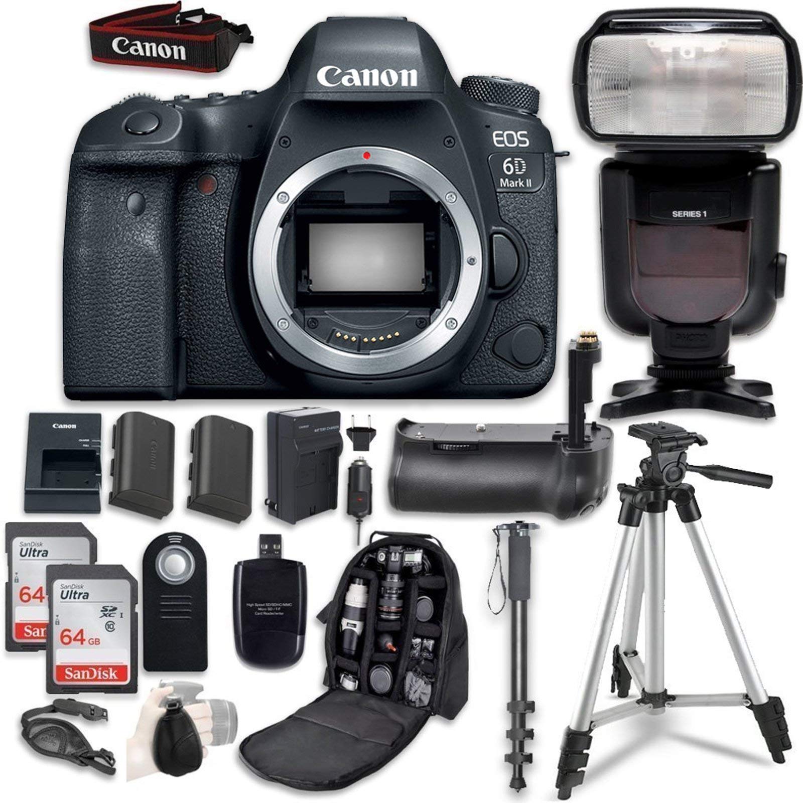 Canon EOS 6D Mark II DSLR Camera Body Only - Professional 14-Piece Accessory Kit (Renewed) | Perfect for Portrait, Landscape & Wedding Photography