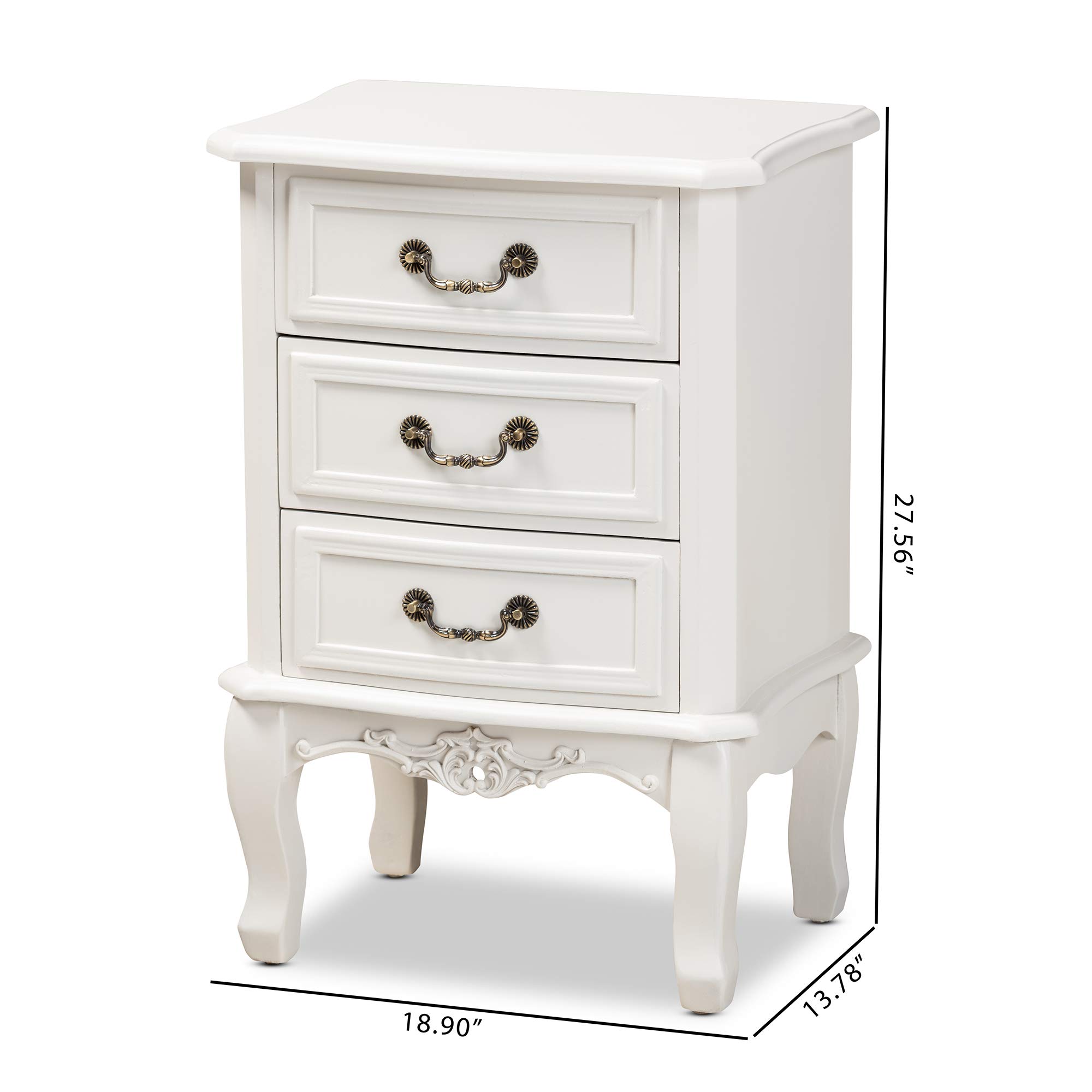 Baxton Studio Modern Nightstand with Brass Accents - White Bedside Table for Bedroom, Living Room & Guest Room - Stylish Storage Cabinet with Drawer & Shelf