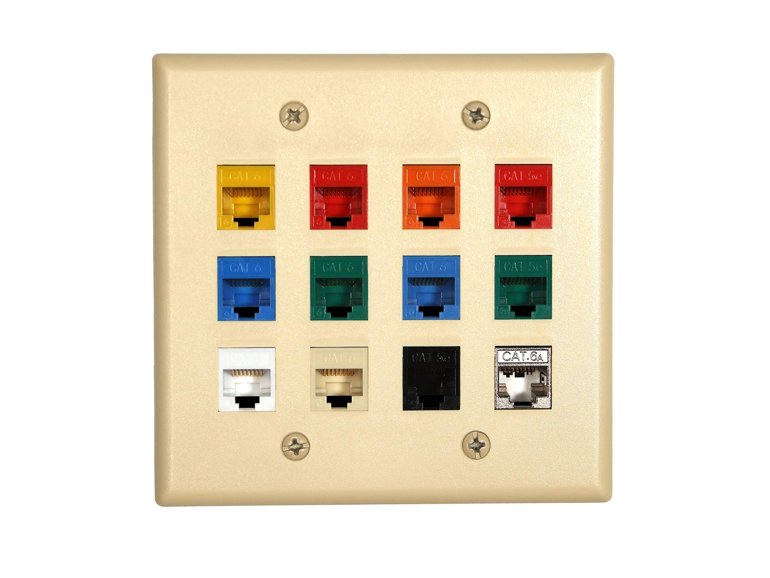 12-Port Keystone Wall Plate in Ivory - Ideal for Home & Office Network Installations