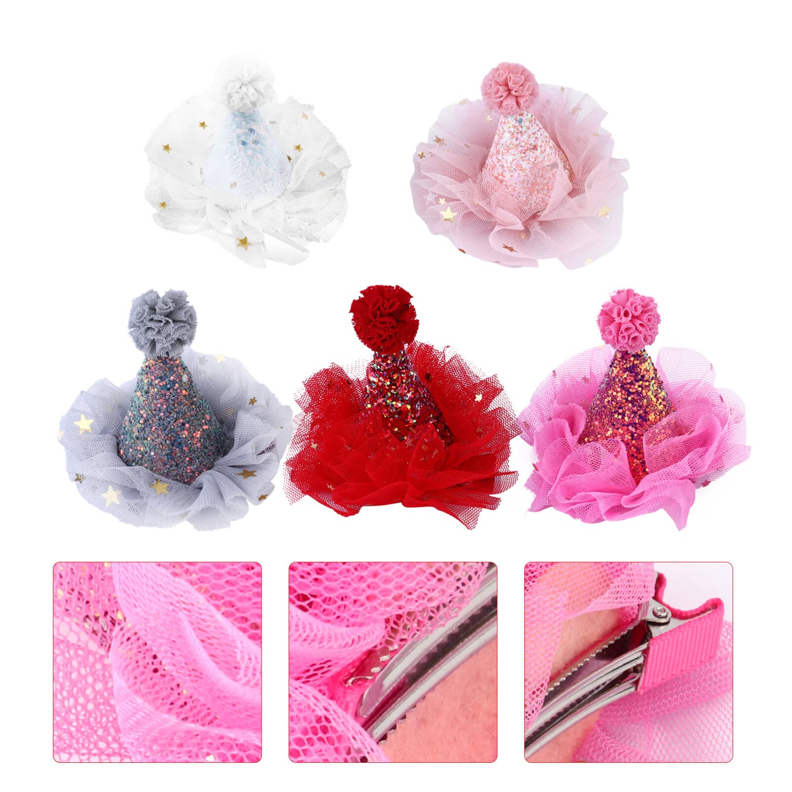 Uonlytech 5pcs Merry Christmas Hair Clips - Sparkling Santa Hat Barrettes for Girls, Holiday Hair Accessories for Christmas & Birthday Parties (Great for Xmas Photos, School Events & Festive Gatherings)