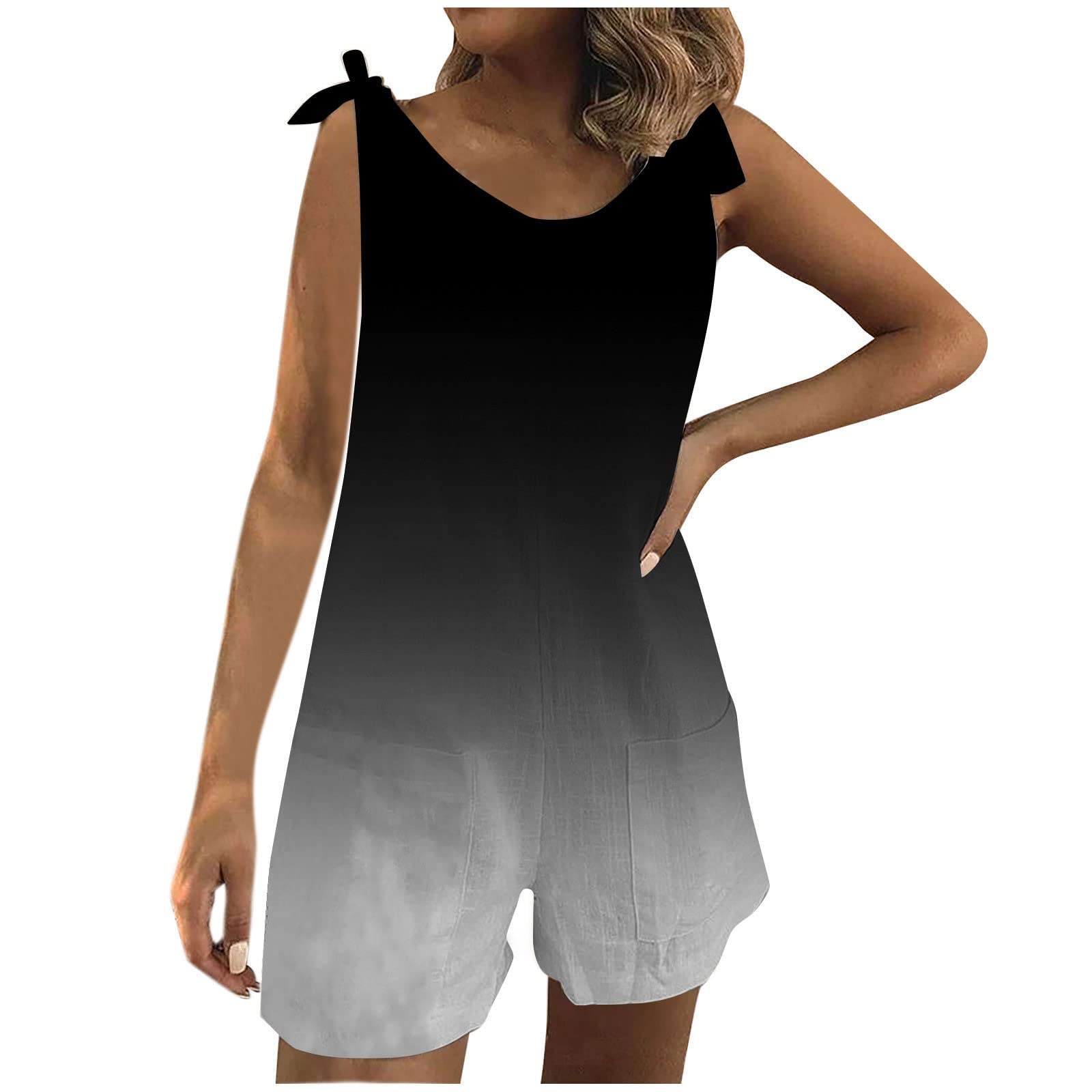 Women's Casual Sleeveless Strappy Graphic Jumpsuit - Loose Fit Bandage One Piece Romper for Summer | Beachwear, Street Style & Vacation Outfit