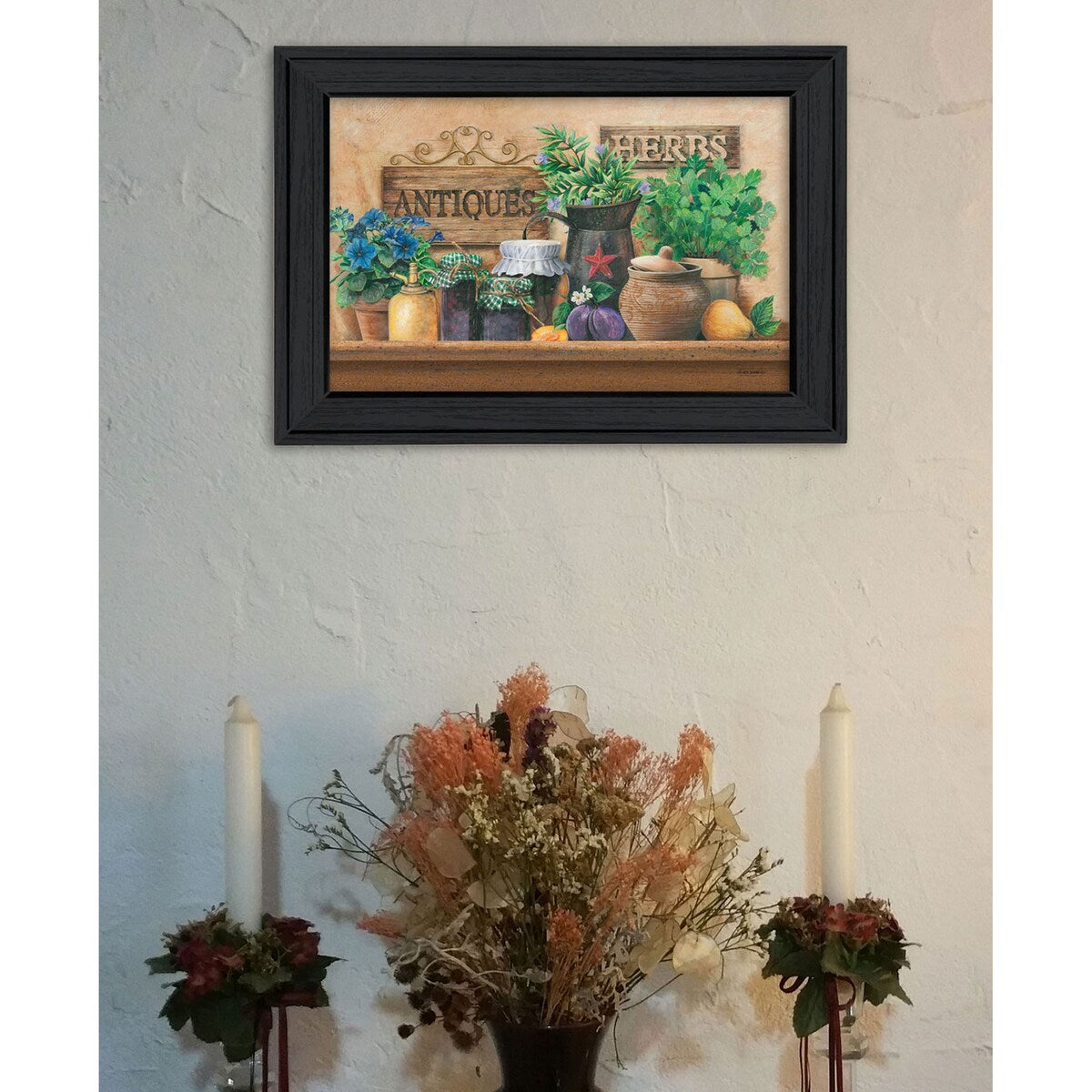 Antiques and Herbs by Ed Wargo - Ready to Hang Framed Wall Art with Black Frame - Perfect for Living Room, Bedroom & Office Decor