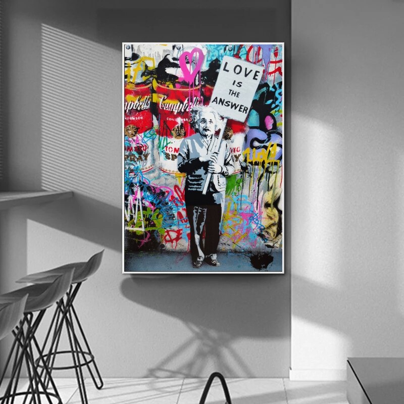 Banksy Love is the Answer Canvas Wall Art Print - Street Art Home Decor for Living Room, Bedroom & Office