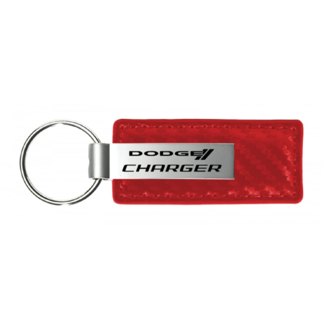 Premium Red Carbon Fiber Leather Keychain with Logo - Compatible with Charger - Perfect for Car Keys, House Keys, and Gift Giving