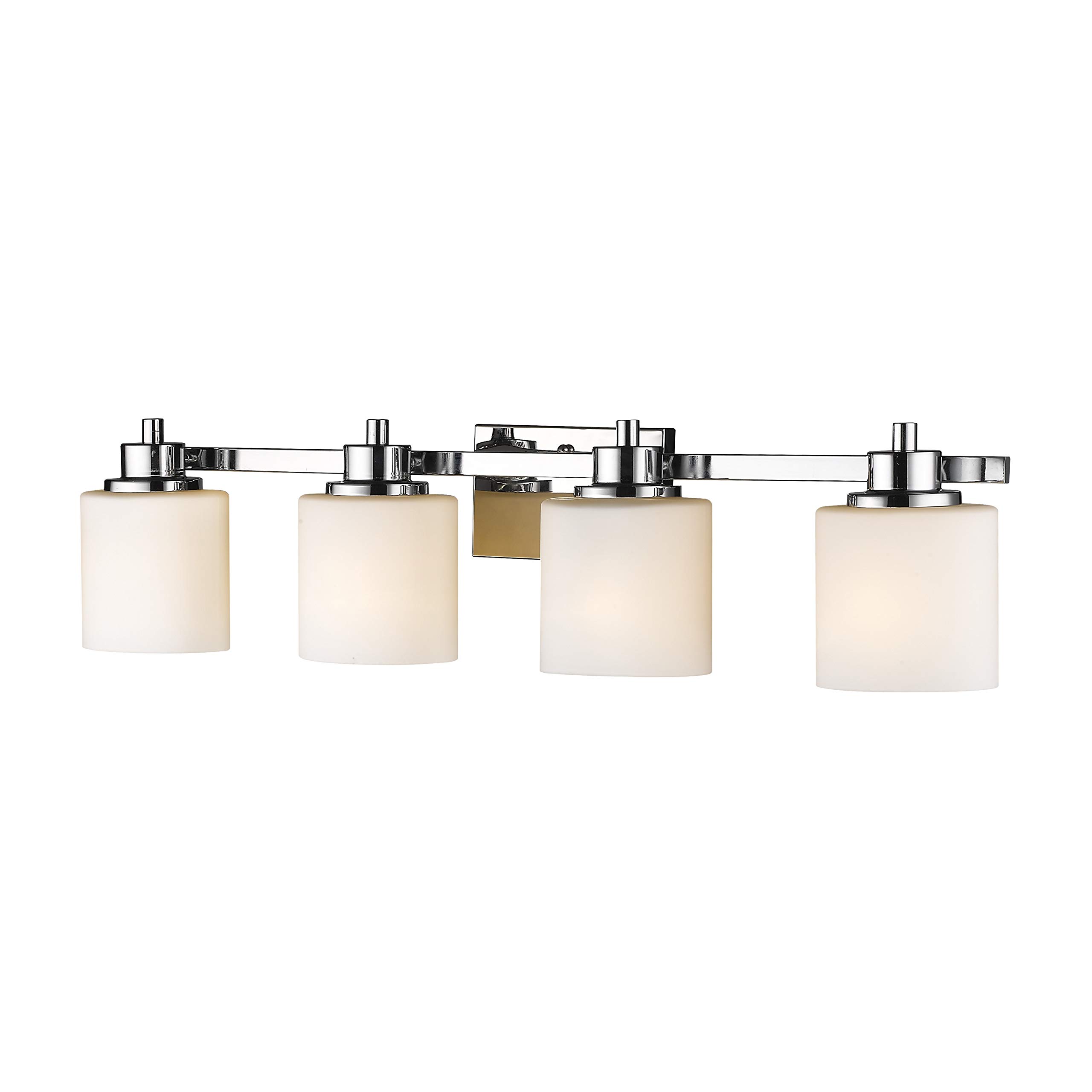 Contemporary 4-Light Chrome Bathroom Vanity Light Fixture with White Alabaster Glass Shades - 33 Inch Wide - Perfect for Modern Bathroom, Powder Room or Dressing Room Lighting