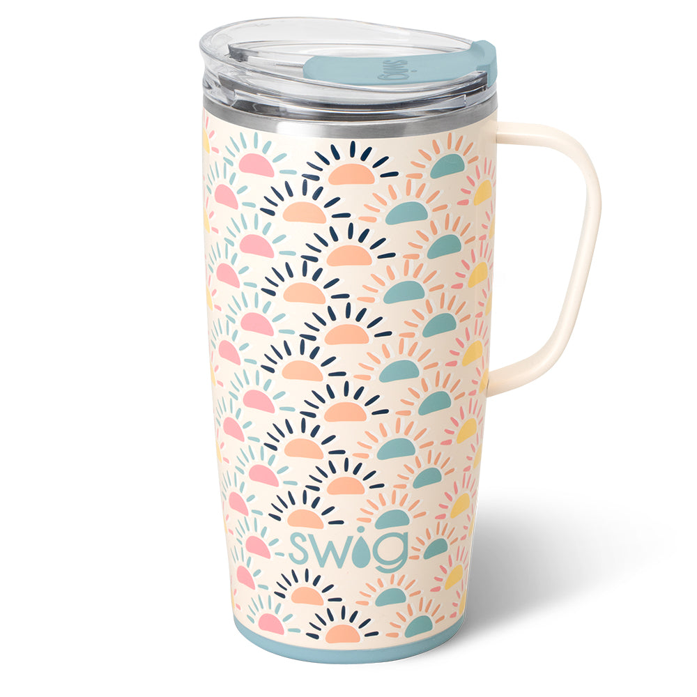 Sun Chaser 22oz Insulated Travel Mug - Leak Proof Stainless Steel Coffee Thermos for Hot & Cold Drinks - Perfect for Commuting, Camping & Outdoor Adventures
