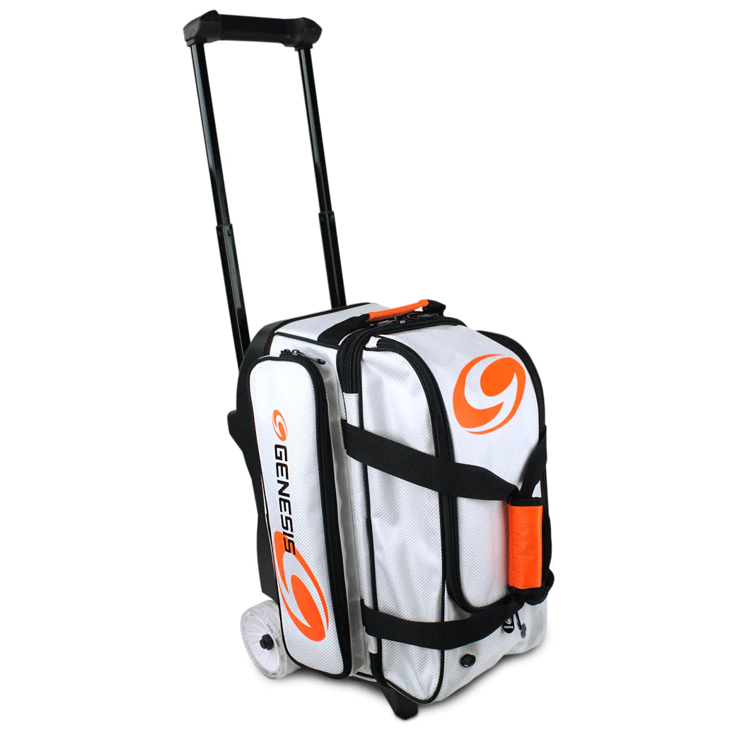 Genesis Sport 2 Ball Roller Bowling Bag - White | Durable & Lightweight Bowling Ball Carrier with Wheels | Perfect for League Play, Tournaments & Practice Sessions