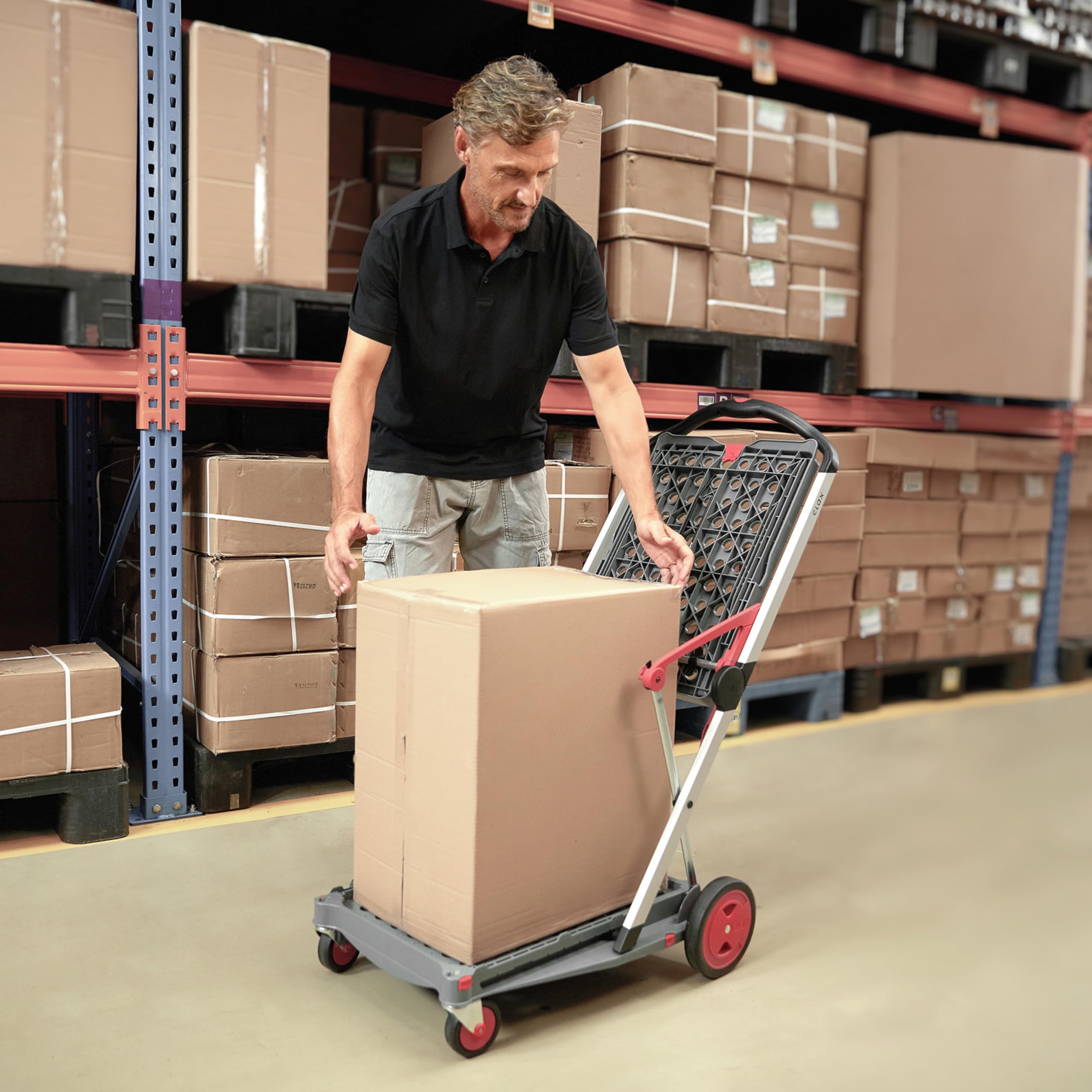 CLAX® The Original German-Made Multi-Use Collapsible Utility Cart - Foldable Mobile Trolley with 2 Storage Bins for Shopping, Storage & Transport (Black) | Perfect for Groceries, Warehouse, Camping & Home Organization