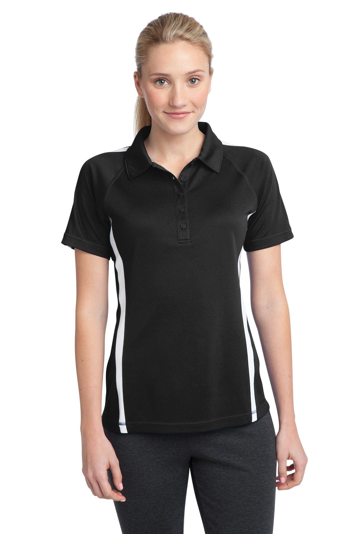 SPORT-TEK Women's PosiCharge Micro-Mesh Colorblock Polo Shirt - Moisture Wicking & Breathable - LST685 Black/White - Perfect for Golf, Tennis & Casual Wear
