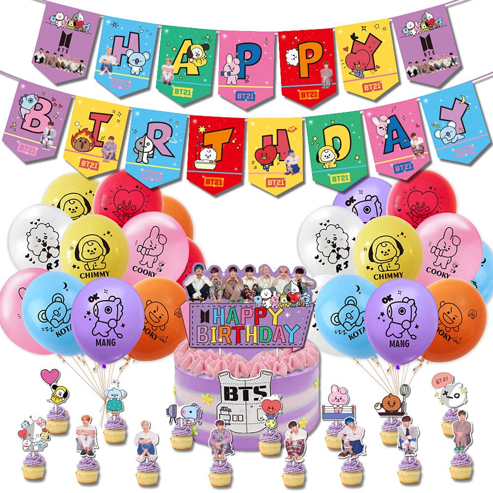 BTS Birthday Party Decorations Set - Includes Banner, Cake Toppers, Balloons & Stickers for BTS Army Themed Celebration | Perfect for K-Pop Fan Birthday Parties, BTS Concerts & Fan Meetups