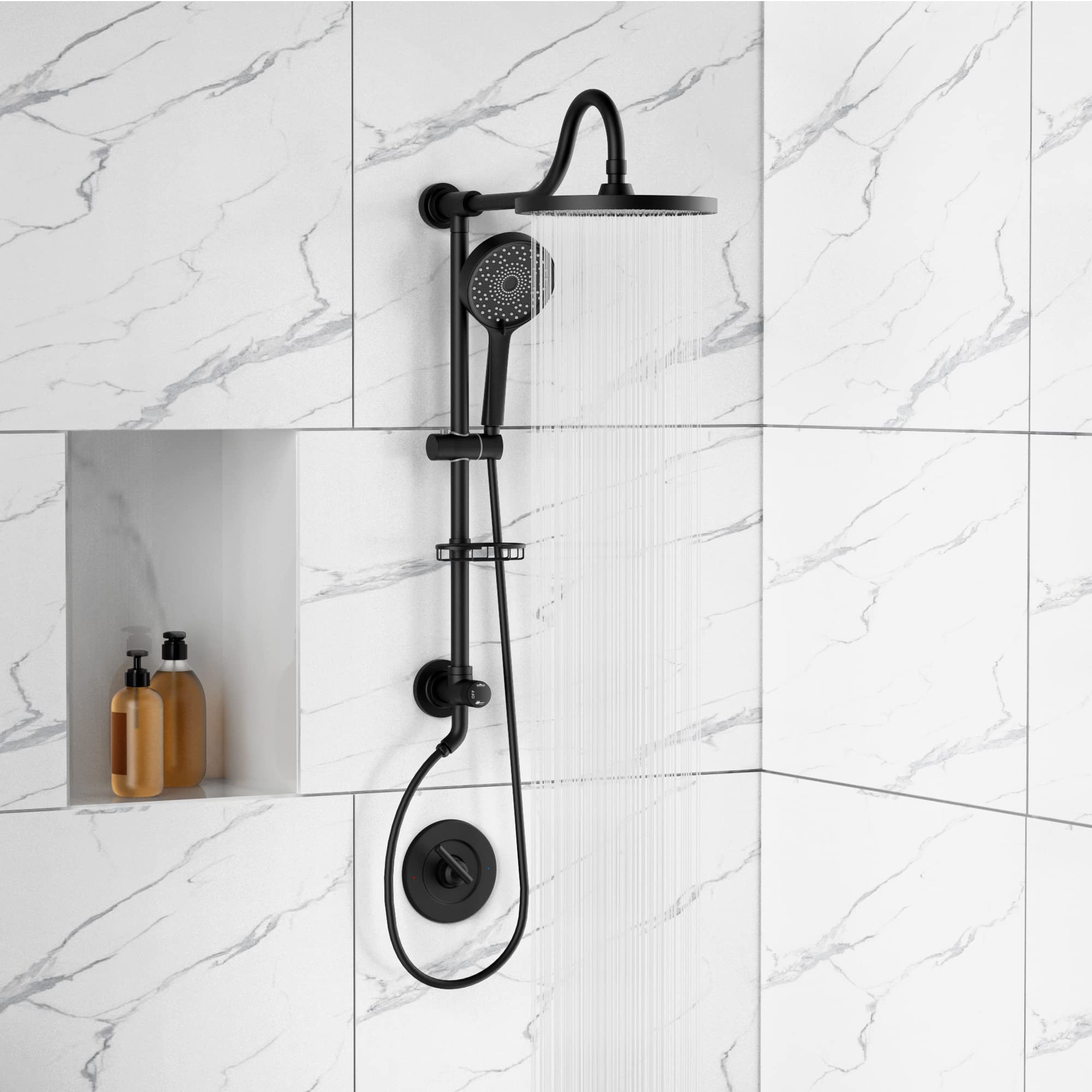 Tearel 9 Inch Rainfall Shower Head and Handheld Shower Combo with Adjustable Slide Bar - Matte Black Finish for Luxurious Spa-Like Bathroom Experience
