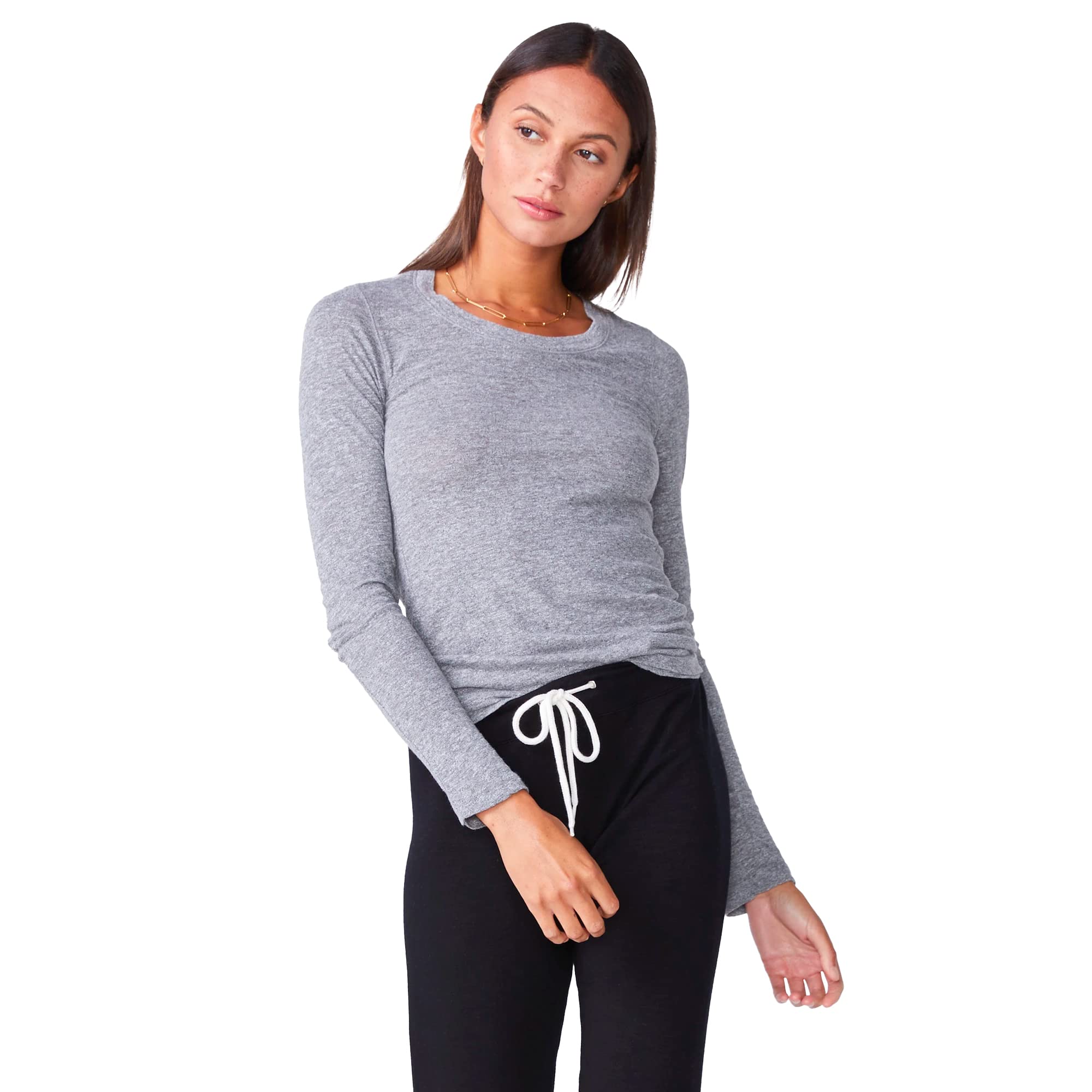 Monrow Women's Long Sleeve Crew Neck T-Shirt - Soft Cotton Casual Top for Everyday Wear, Work & Outfits