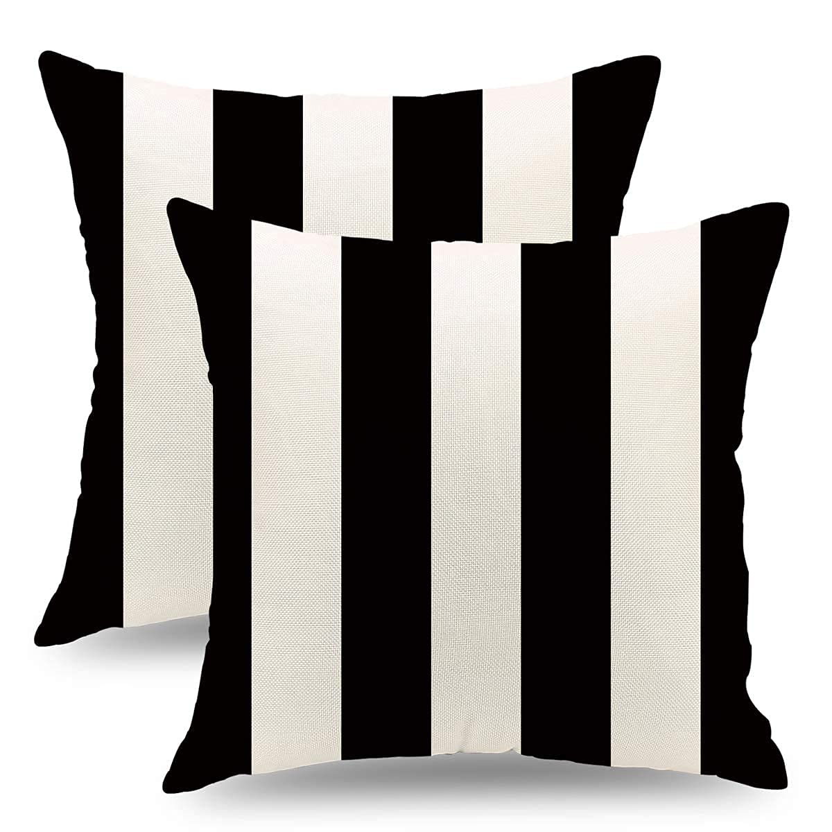 Premium Set of 2 Black and White Striped Linen Pillow Covers 18x18 Inch - Modern Farmhouse Decorative Throw Pillow Cases for Sofa, Couch, Bed, Car & Living Room - Perfect for Home Decor, Cozy Reading Nook and Seasonal Styling