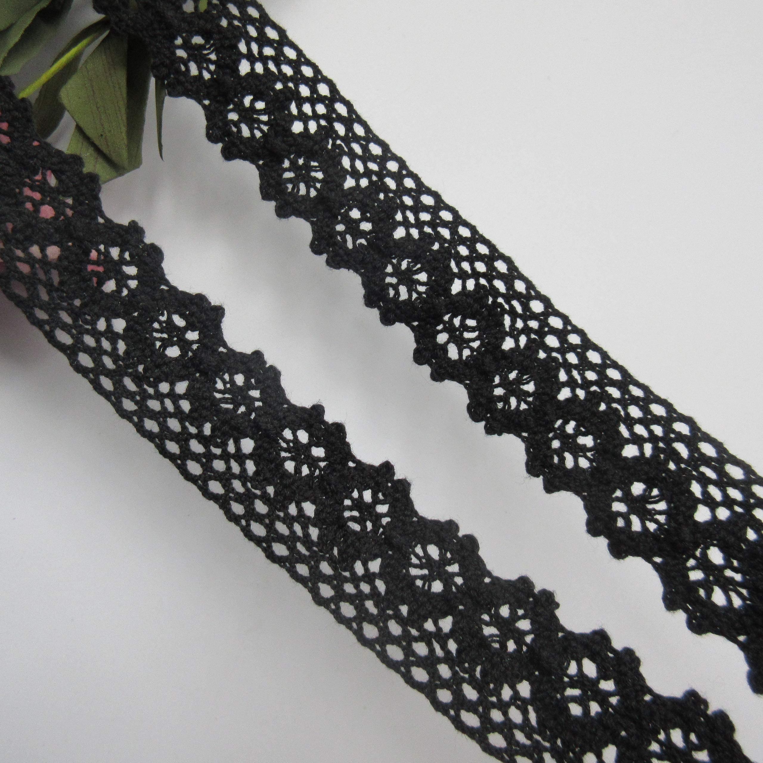 10 Yard Cotton Crochet Cluny Lace Trim - 2.5cm Wide Vintage Embroidered Ribbon in Black/White/Ivory - Perfect for Wedding Dresses, Bridal Gowns, DIY Sewing Crafts & Fabric Edging Decorations
