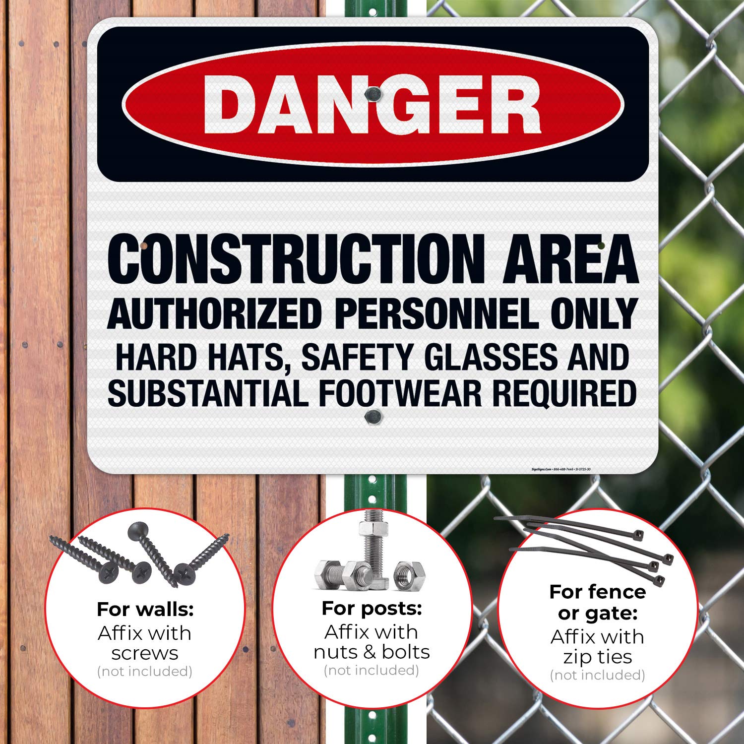 OSHA Approved Danger Sign - Construction Area Authorized Personnel Only with Safety Glasses Required | 24x30 Inches 3M EGP Reflective .080 Aluminum Sign | Fade Resistant for Indoor & Outdoor Use | Made in USA | Perfect for Construction Sites, Warehouses & Hazardous Work Areas