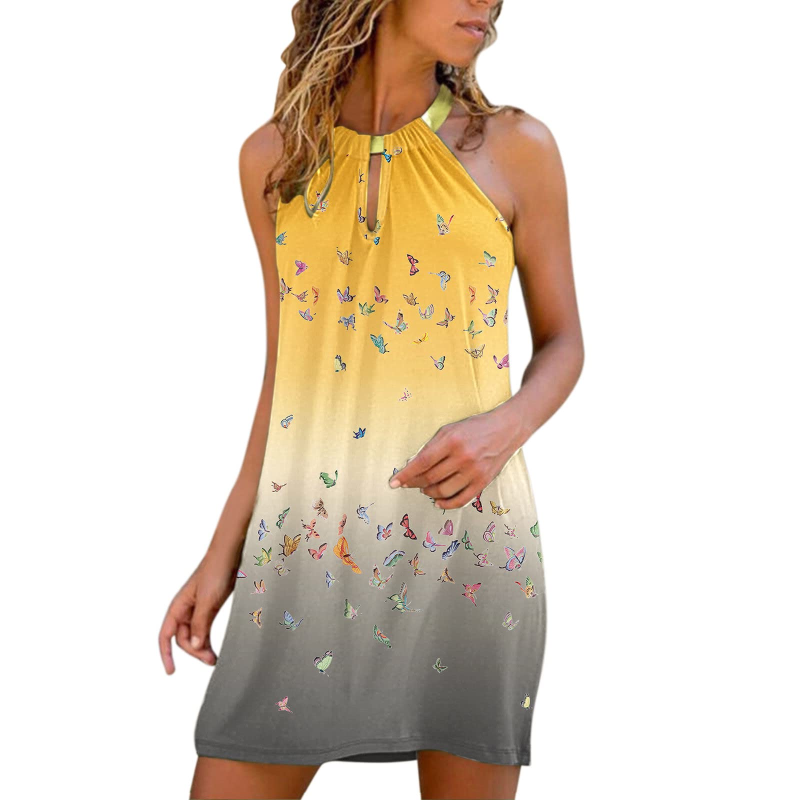 LARIAU Women's Casual Halterneck Leopard Print Sundress - Sleeveless Summer Beach Dress for Vacation, Pool Party & Outdoor Activities