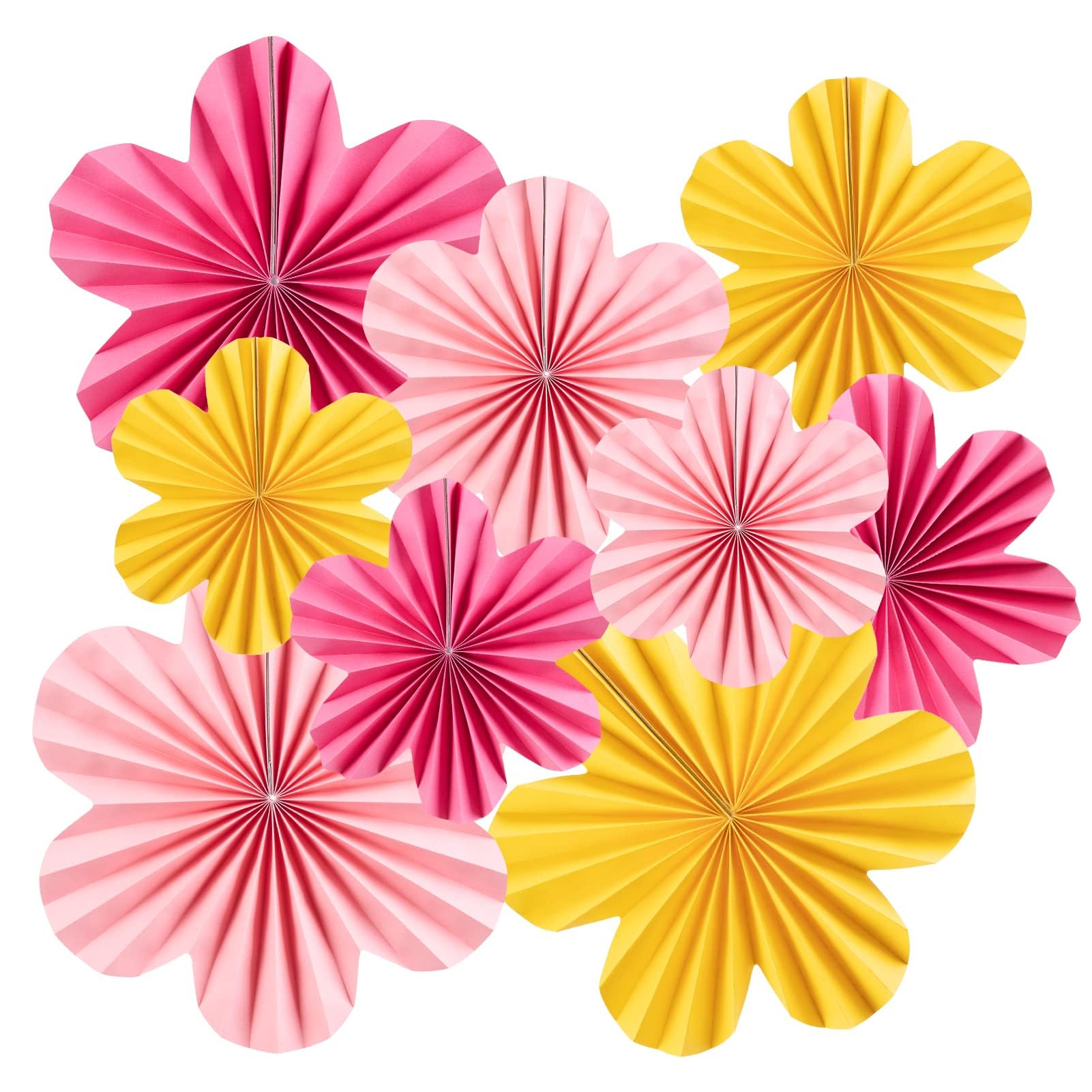 Easy Joy Paper Flower Wall Decor - Set of 9 Hanging Paper Fans for Classroom, Spring Floral Backdrop, Party & Wedding Decorations | Pink & Yellow Flower Fans for Home, Nursery & Office Wall Decoration