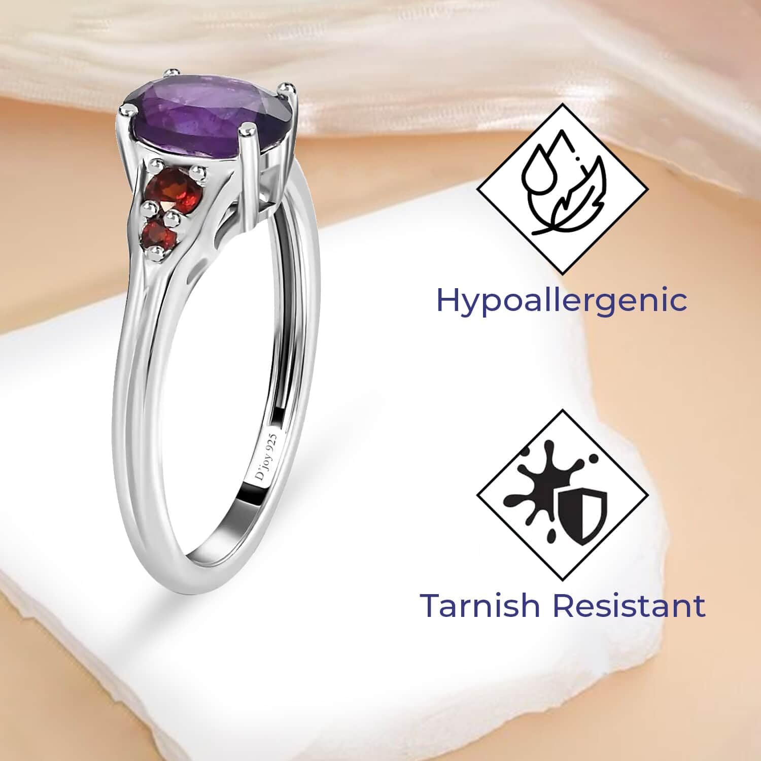 SHOP LC 925 Sterling Silver Garnet & Amethyst Statement Ring | Elegant Red & Purple Gemstone Jewelry for Women | Perfect Birthday Gift & Anniversary Present | Ideal for Evening Parties, Date Nights & Special Occasions