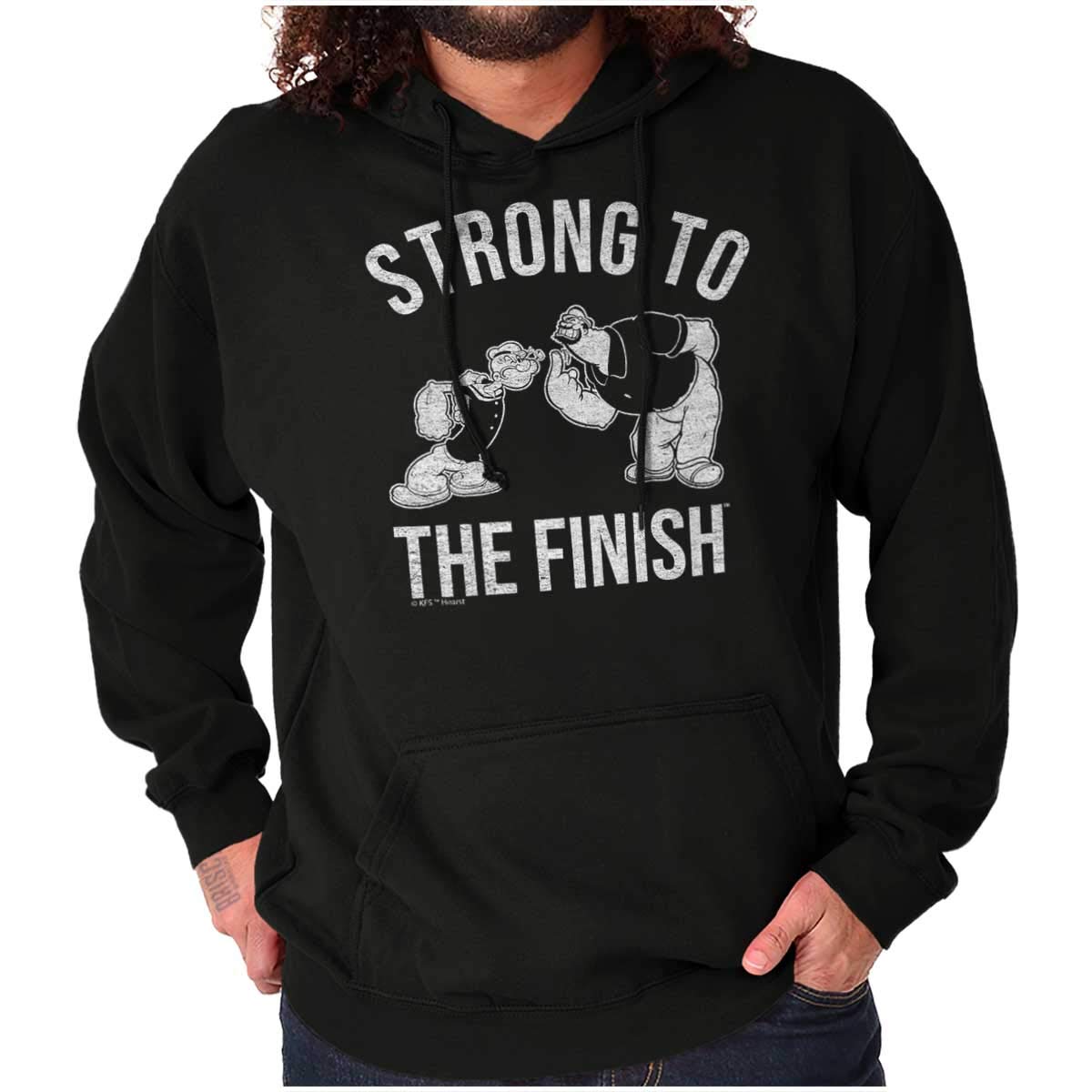 Brisco Brands Strong To The Finish Popeye & Bluto Hooded Sweatshirt for Men | Vintage Cartoon Character Hoodie | Casual Wear & Gift for Fans
