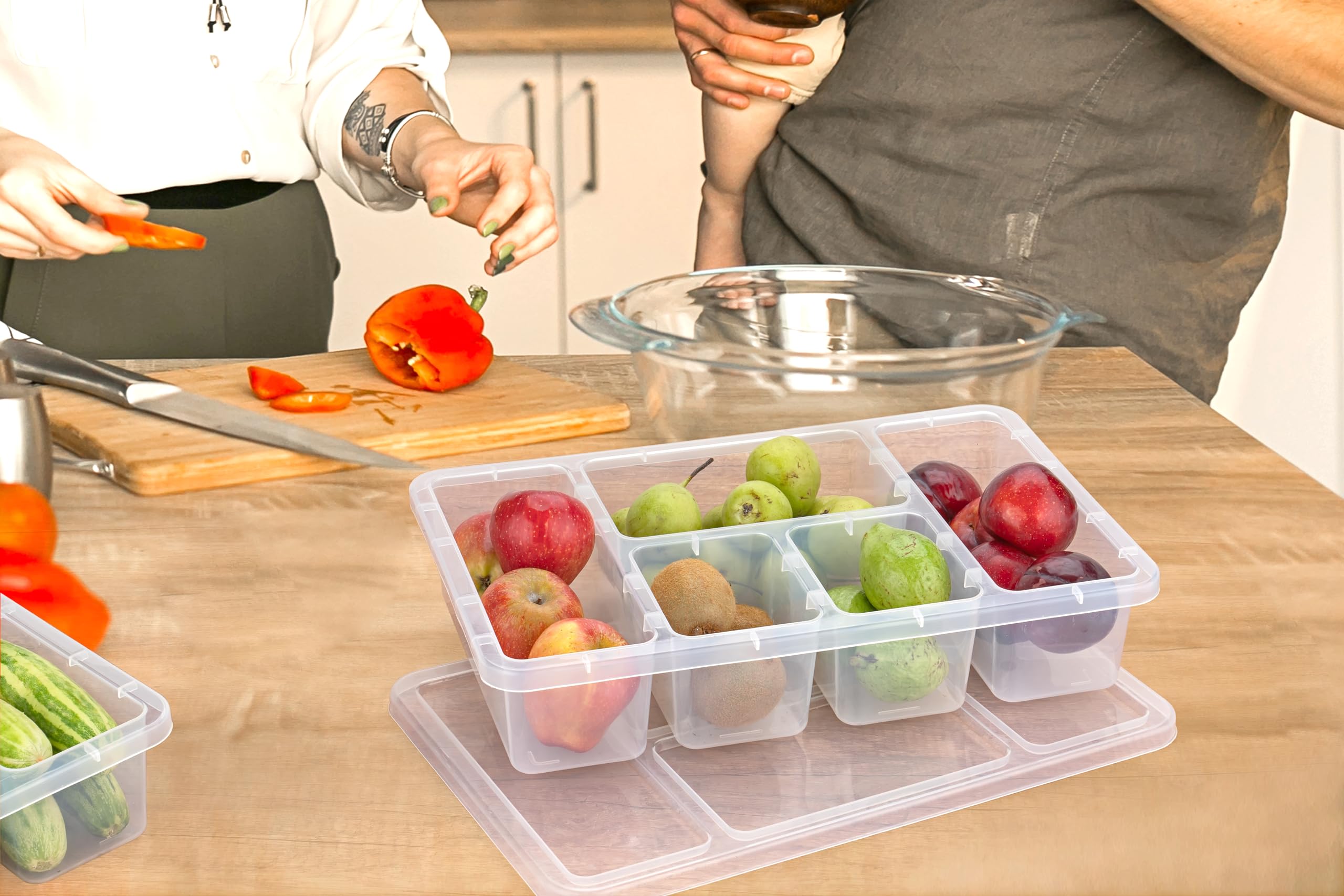 BPA-Free Plastic Airtight Food Storage Containers Set - 5 Compartment Fridge Organizer for Fresh Fruits, Vegetables, Meat & Fish | Kitchen & Pantry Organization | Meal Prep & Leftovers Storage