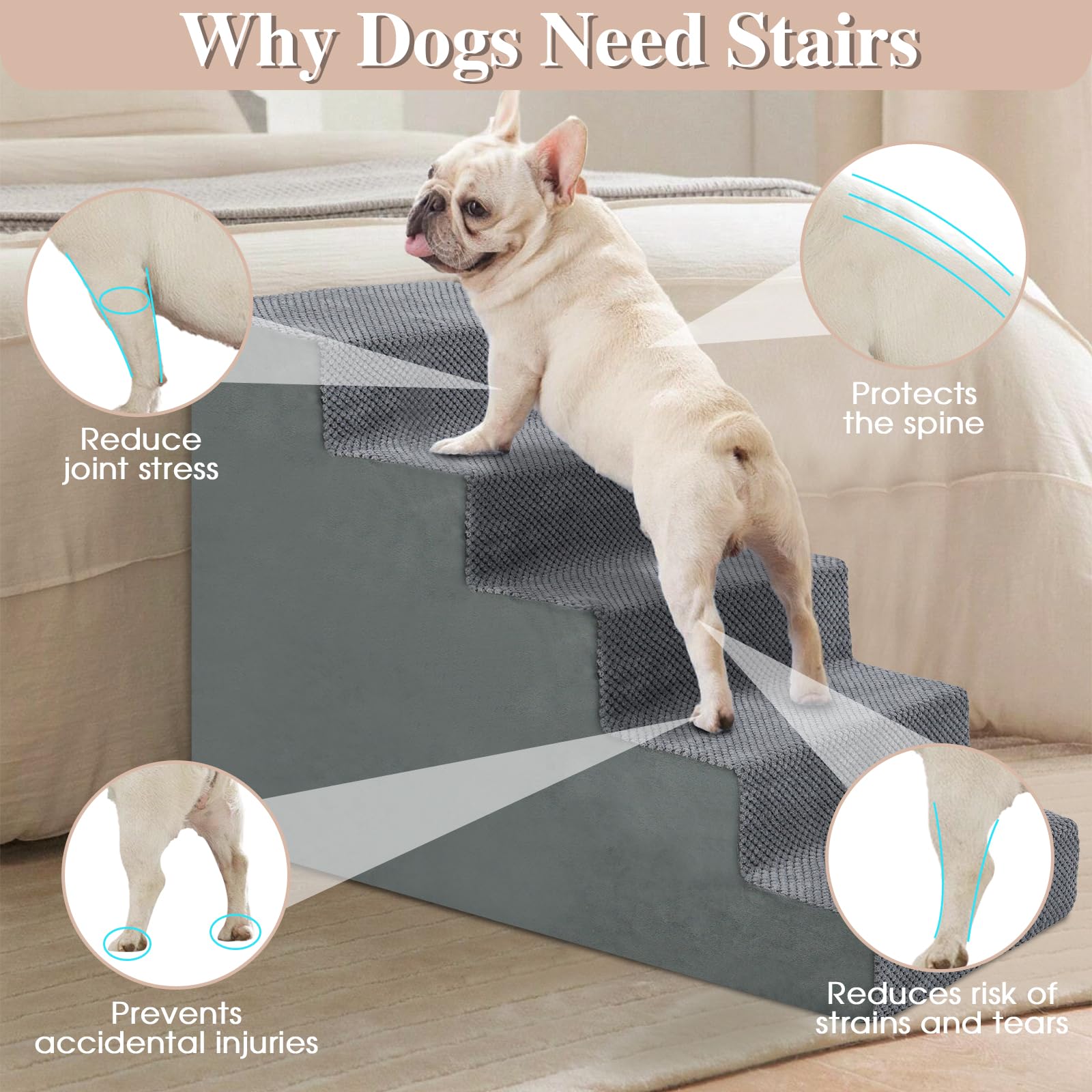 Non-Slip 5-Step Pet Stairs for Small Dogs & Cats - 22