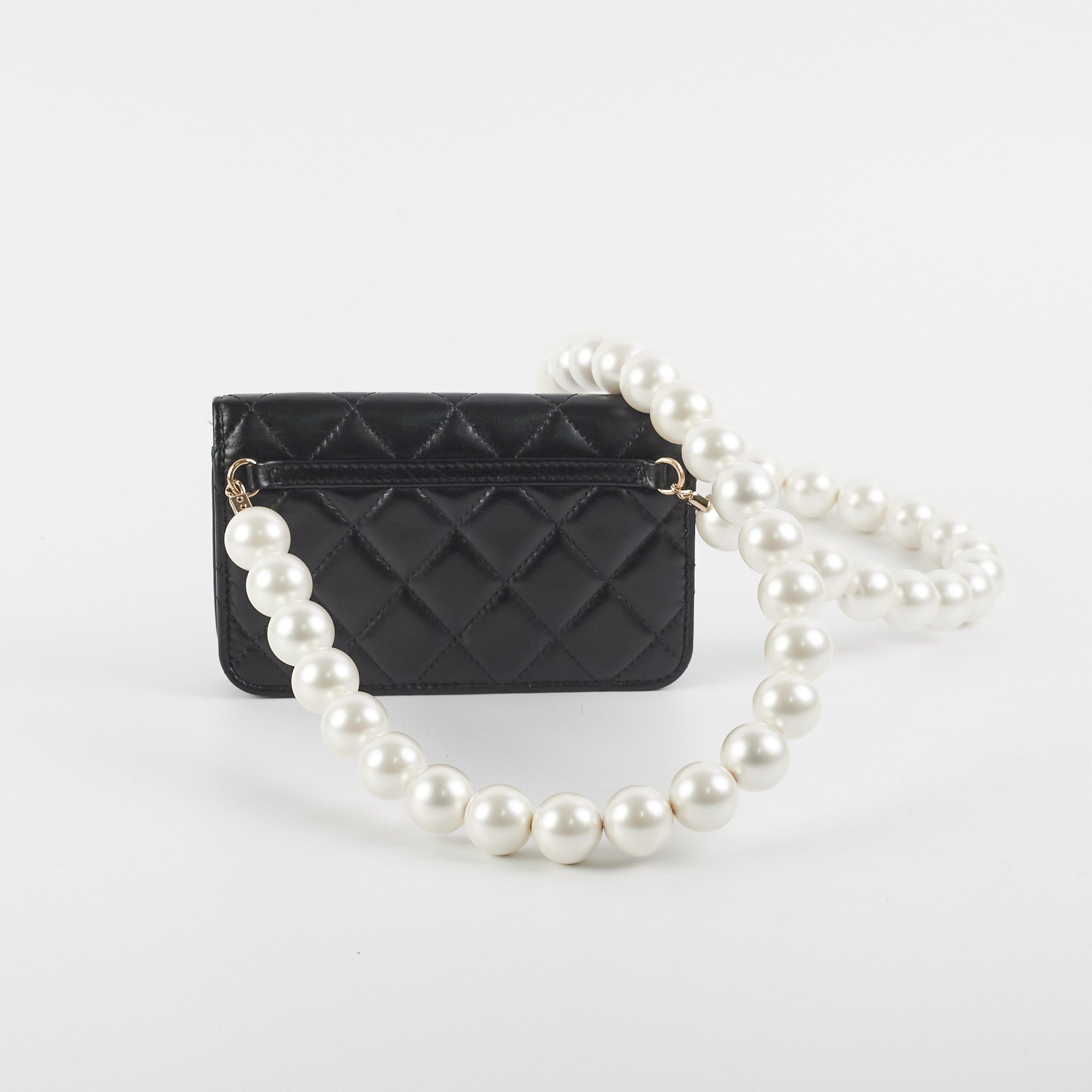 Chanel Black Pearl Card Holder & Shoulder Bag - Luxury Women's Wallet with Pearl Accents for Everyday Use & Special Occasions