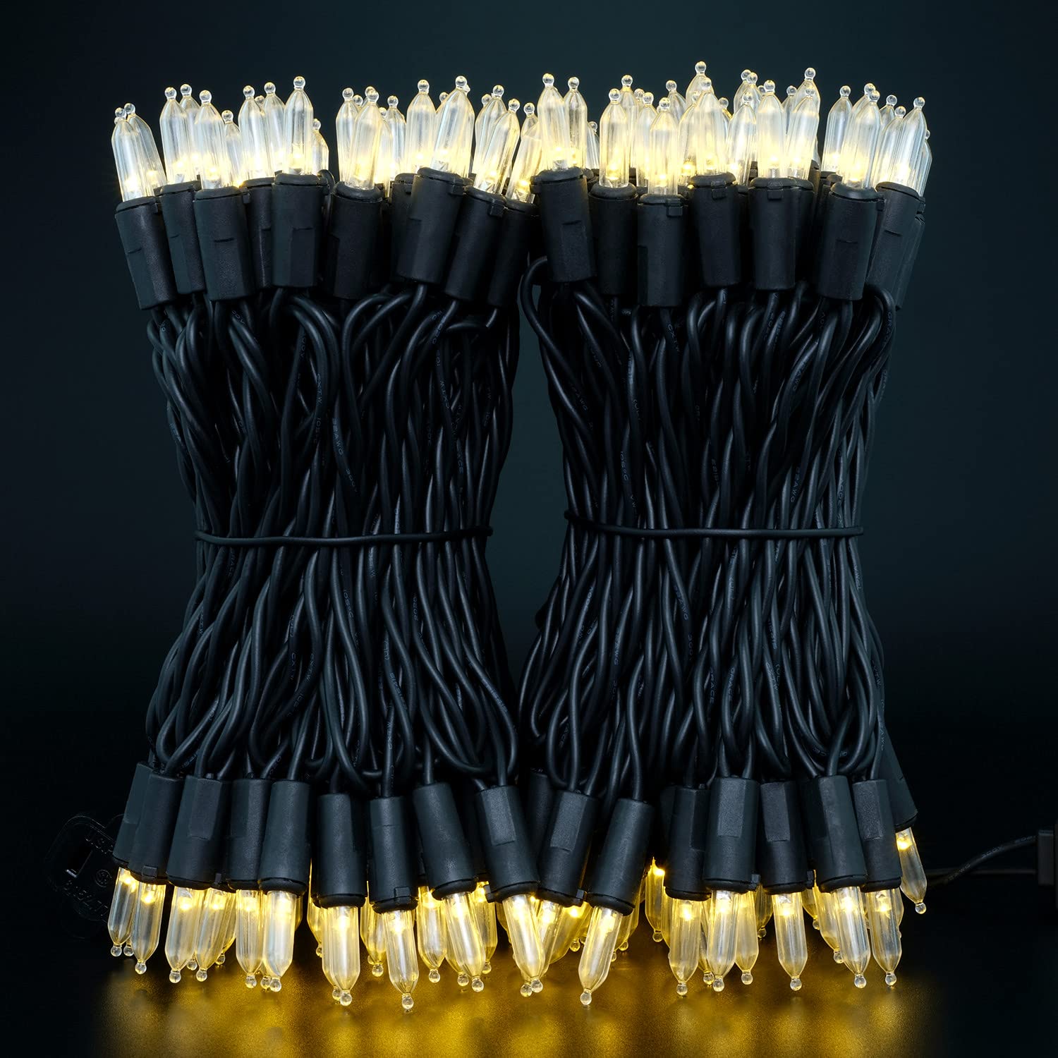 YULETIME 200 Warm White LED Christmas Lights - 66ft Black Wire UL Certified Commercial Grade Holiday String Lights for Indoor/Outdoor Decor, Tree Trimming, and Festive Lighting