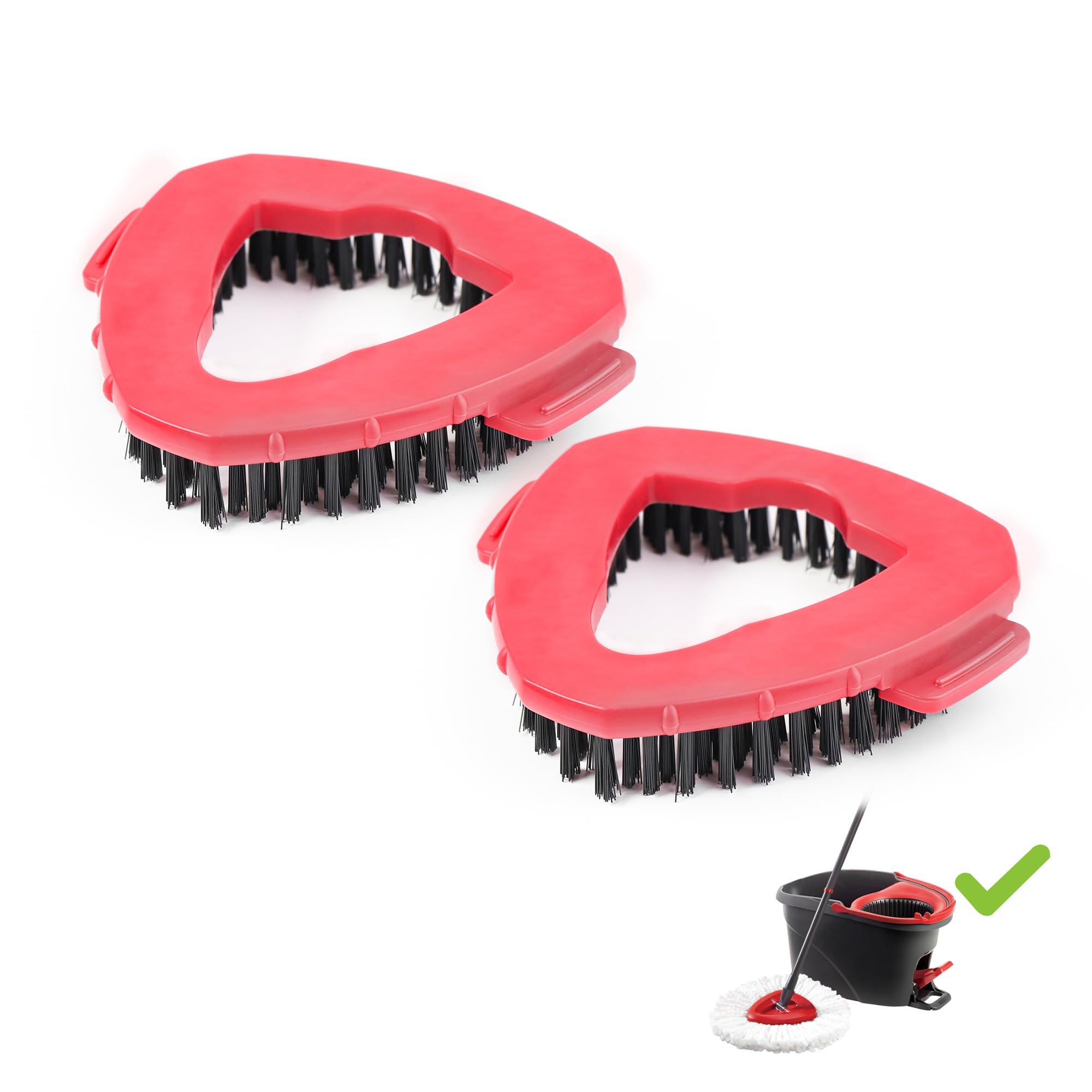 Spin Mop Replacement Head with Stiff Bristles - Compatible with Vileda EasyWring 1 Tank System - Heavy Duty Triangle Scrub Brush for Floors, Bathroom, Bathtub & Kitchen Cleaning - Red - Perfect for Deep Cleaning Tiles, Grout & Hard Surfaces