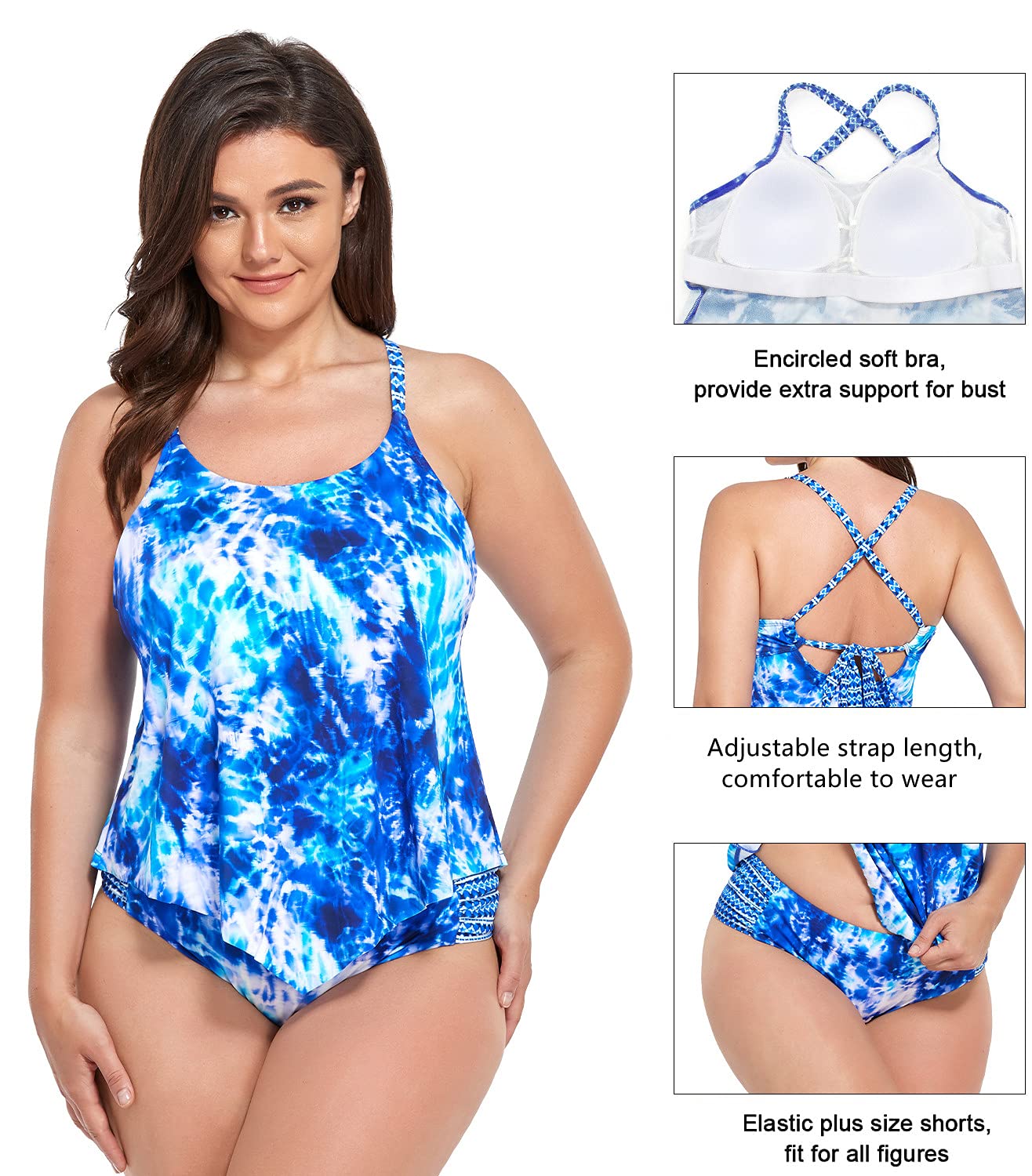 Plus Size Women's Tankini Swimsuits - 2 Piece Bathing Suits with Tankini Top & Shorts | Comfortable Swimwear for Beach, Pool & Vacation