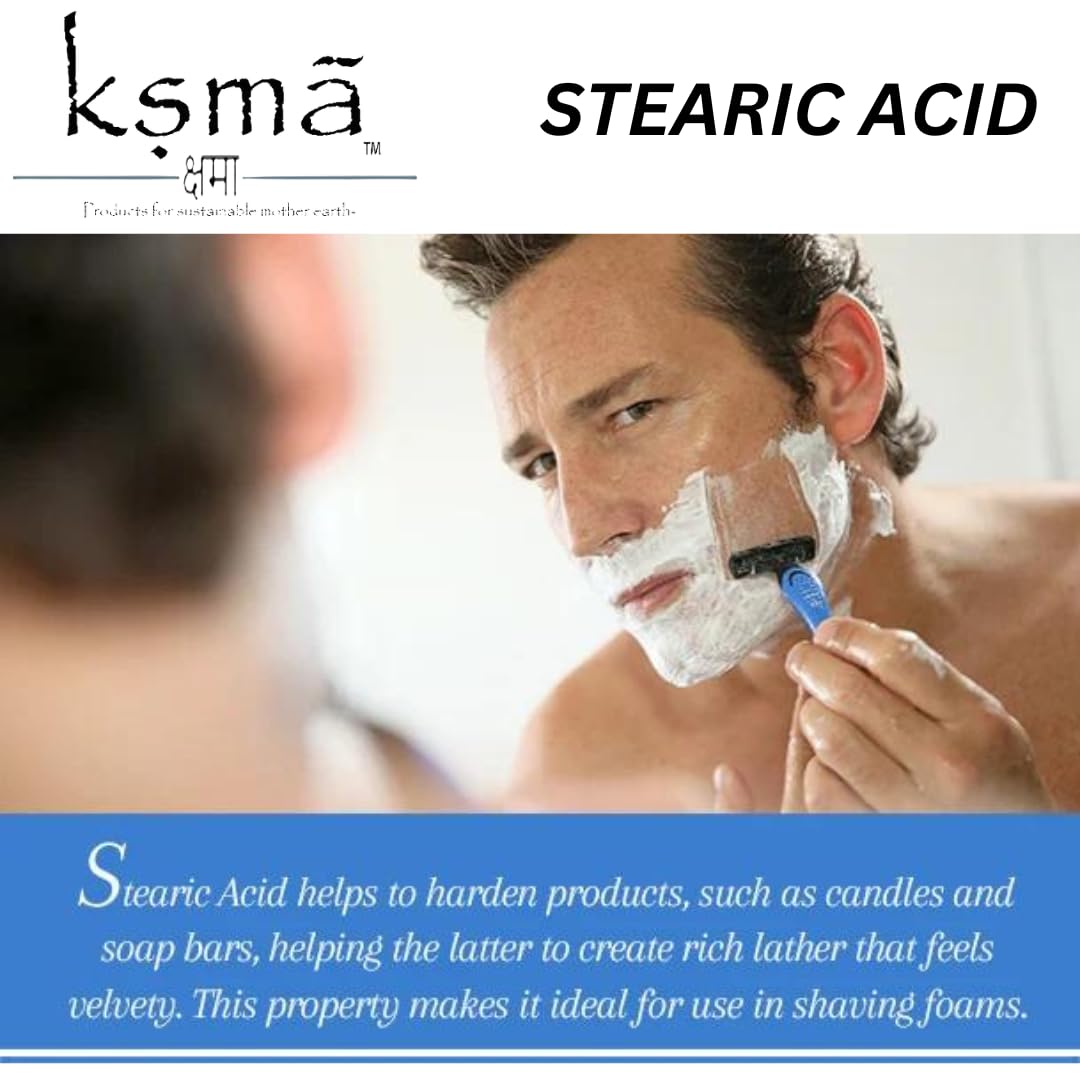 Ksma Stearic Acid Flakes 400g - Premium Emulsifier, Stabilizer & Thickener for Cosmetics, Candle Making, Soap Making | Ideal for DIY Skincare, Haircare & Home Craft Projects (Jar Packaging)