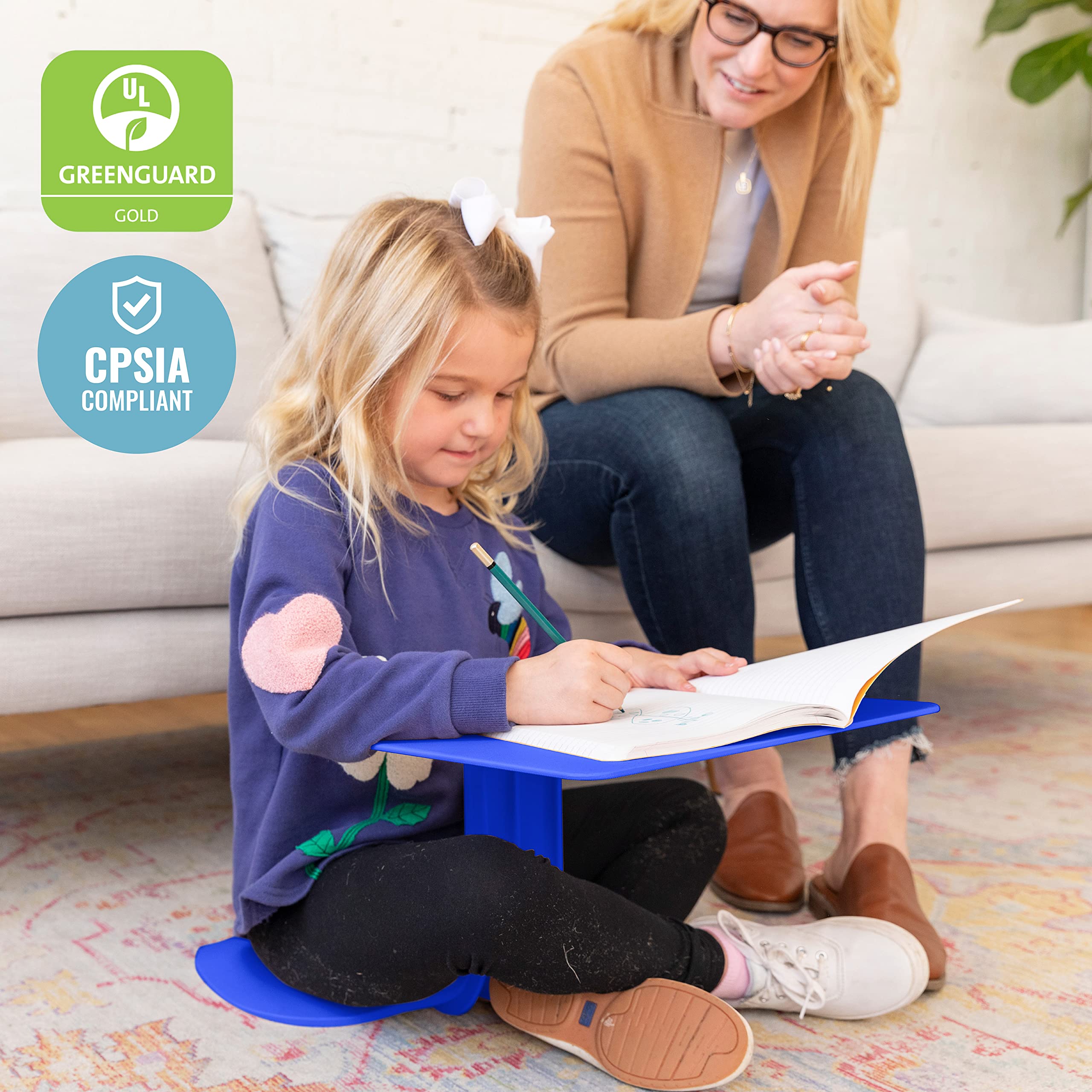ECR4Kids The Surf Portable Lap Desk - Lightweight & Adjustable for Kids & Adults - Flexible Seating Solution for Home, School & Office - Blue Study & Work Tray for Reading, Writing, Laptop Use in Bed, Couch or Car