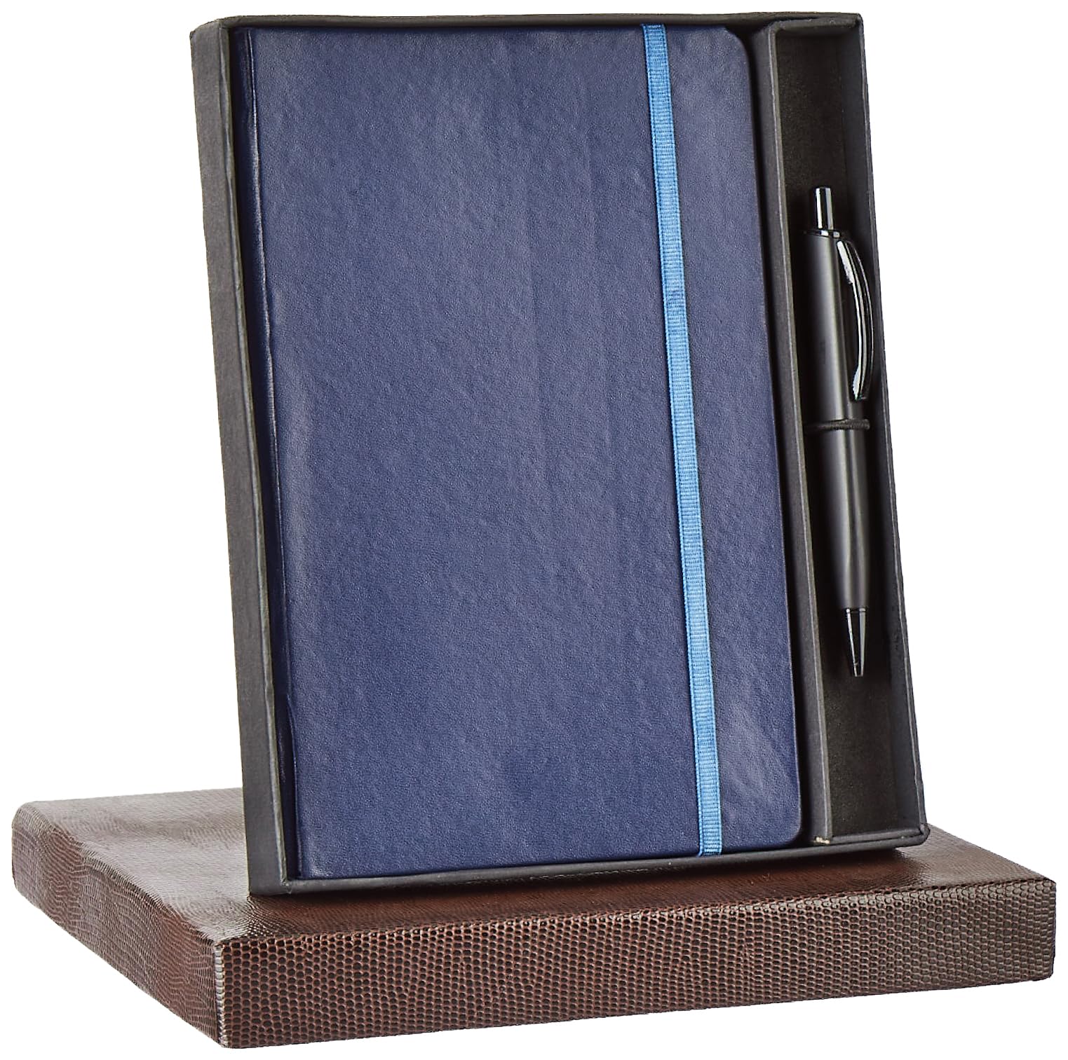 Amazon Basics A5 Notebook with Ribbon Bookmark & Pen - Premium Lined Journal for Writing, Note Taking, and Planning | Perfect Gift Set for Corporate Events, Graduation, Birthday, and Personal Use (Blue)