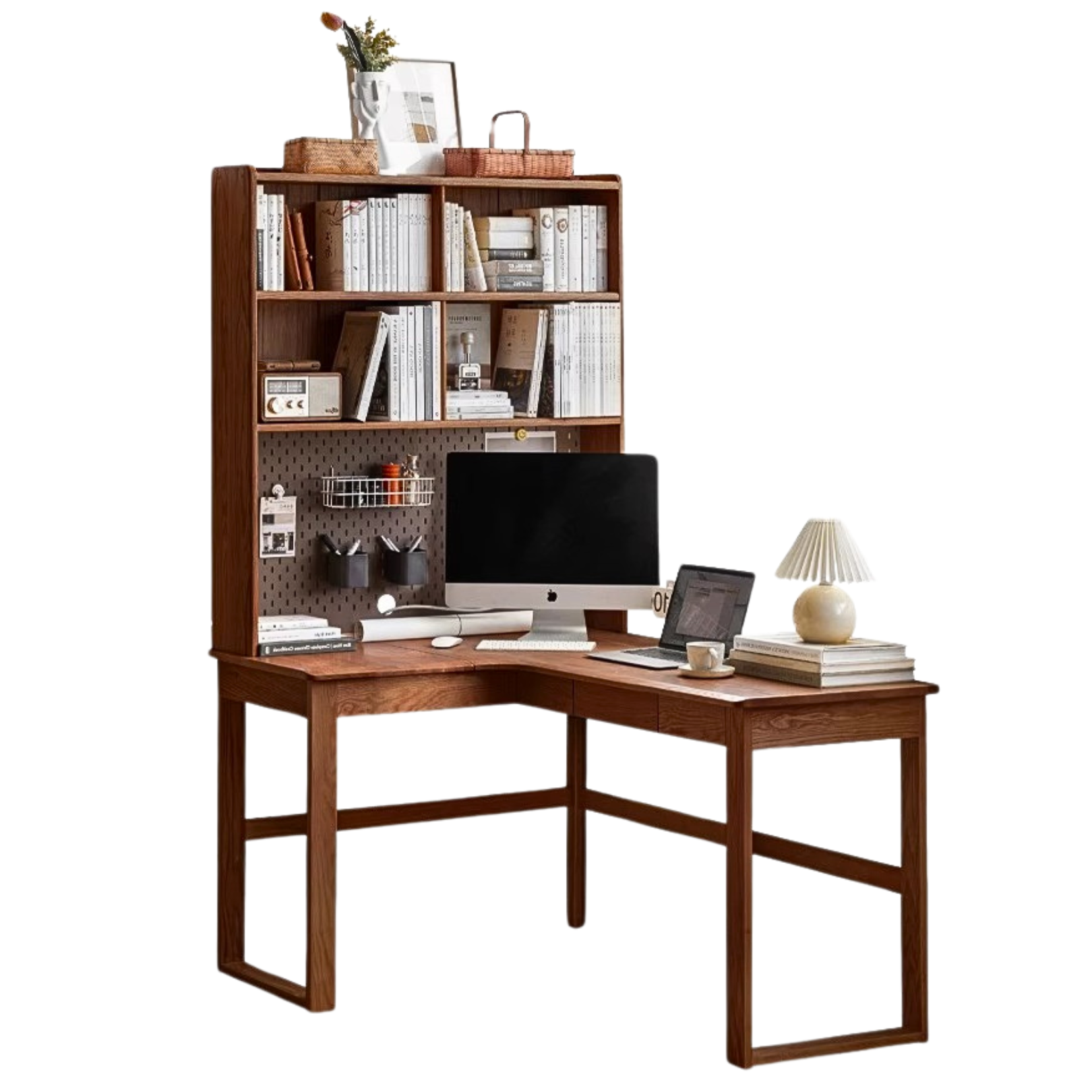 Solid Oak Wood L-Shaped Corner Office Desk - Modern Home & Office Workspace Solution for Productivity & Comfort