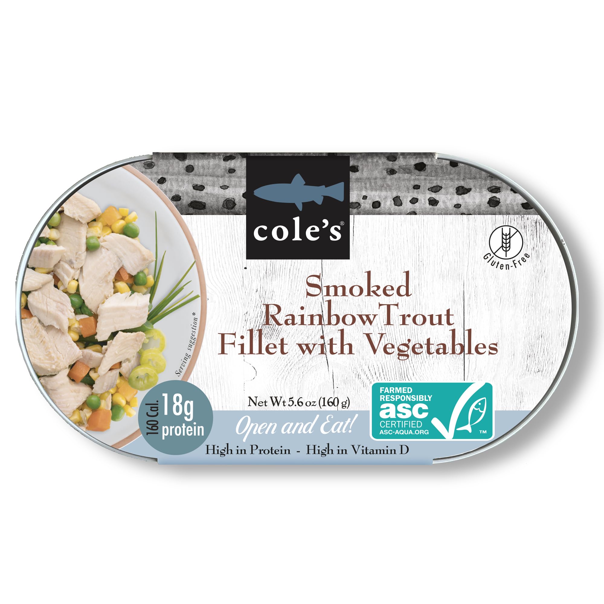 COLE'S Smoked Rainbow Trout Fillet with Vegetables - Ready to Eat Canned Fish (5.6 oz) | High Protein (18g) & Vitamin D | Hand-Packed | Perfect for Camping, Hiking & Quick Healthy Meals