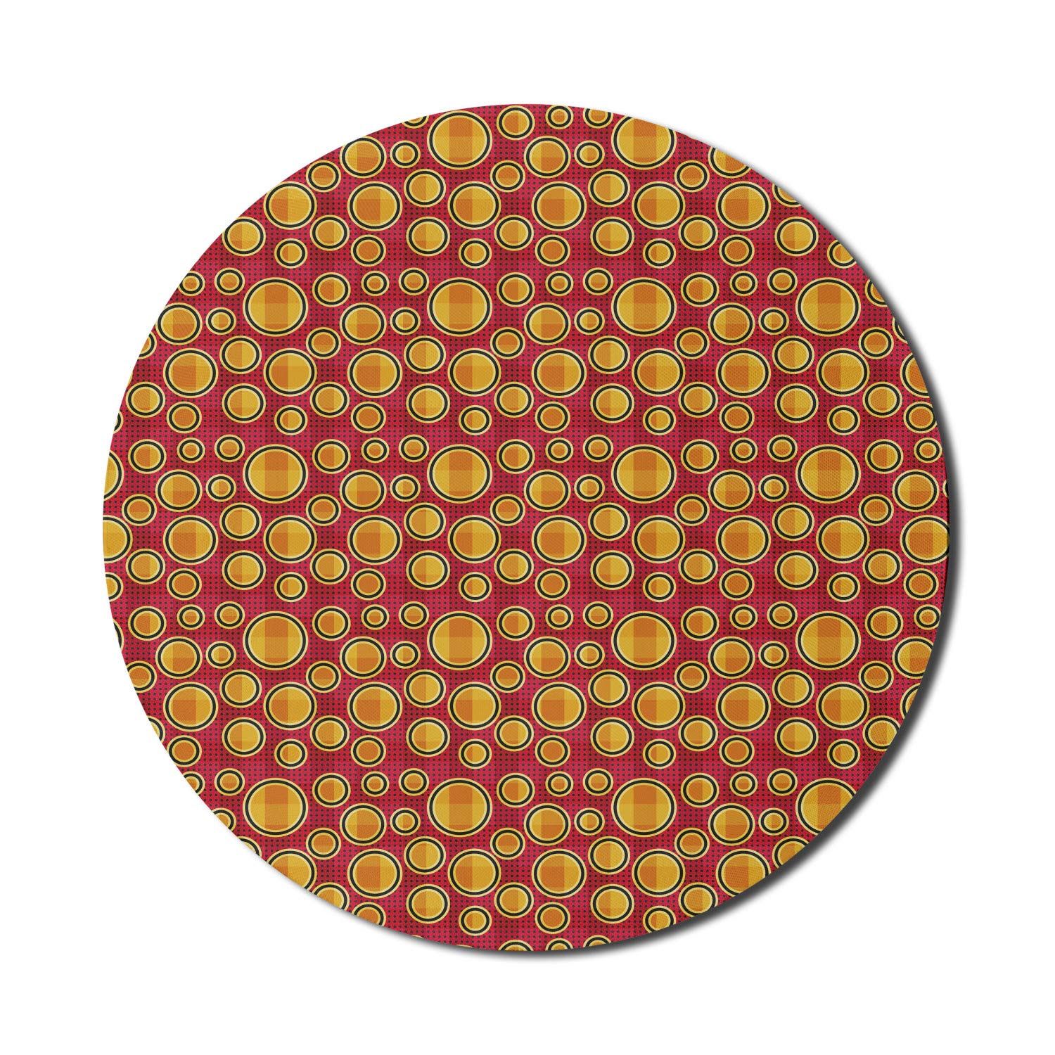 Ambesonne Abstract Round Mouse Pad - Non-Slip Thick Rubber Gaming Mousepad with Geometric Patterns & Polka Dots, 8 Inch Dark Pink Multicolor - Perfect for Office, Gaming & Computer Workstations