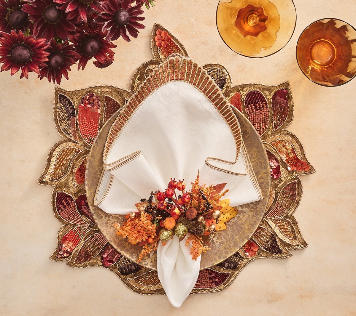 Brown & Orange Fall Napkin Rings Set of 4 - Autumn Table Decor for Thanksgiving Dinner & Harvest Party Decorations