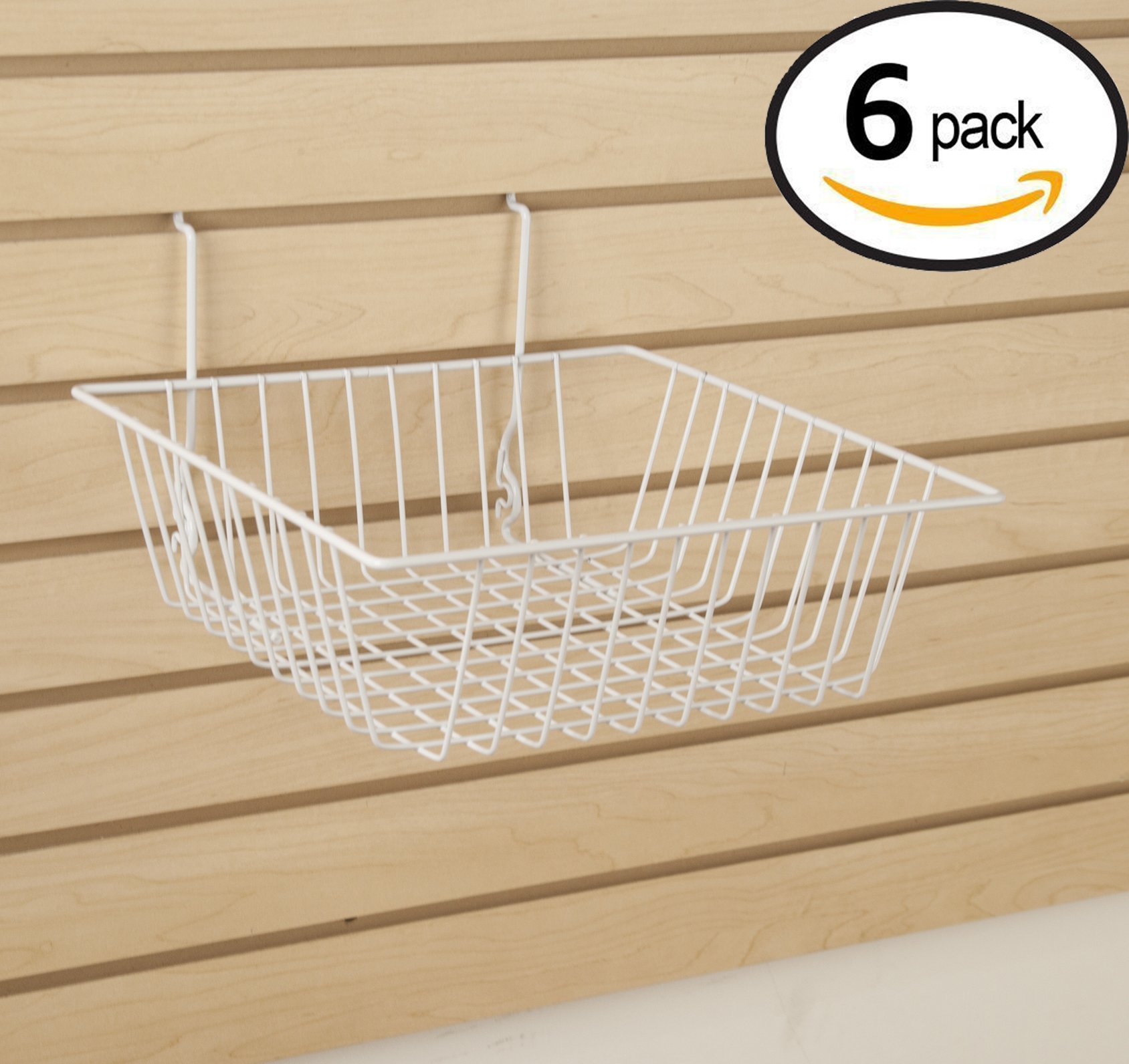 Econoco Multi Fit Small White Wire Basket for Slatwall, Pegboard Grid, Commercial & Home Use - Pack of 6 | Perfect for Retail Display, Kitchen Organization & Garage Storage