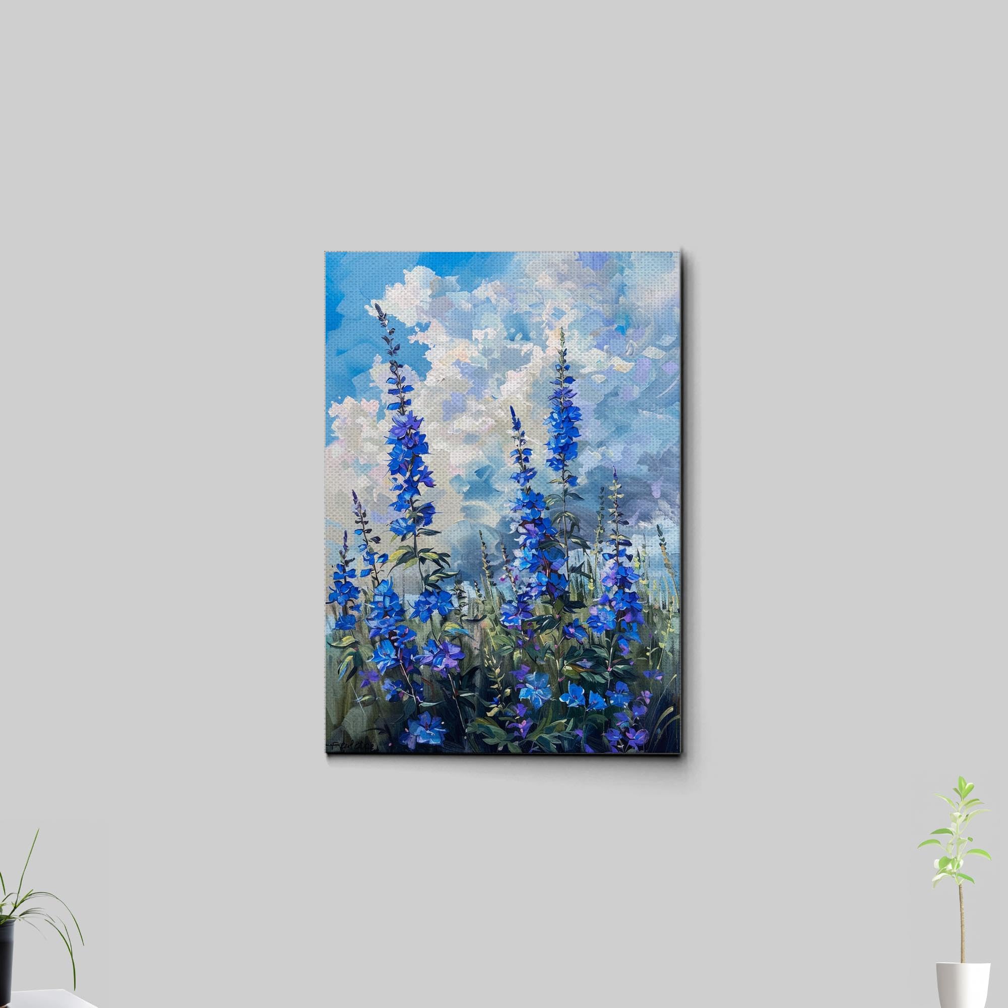 Abstract Purple Orchid Flower Canvas Art - Floral Wall Decor with Mountain Sunset Glow - Handmade Print for Living Room, Bedroom & Office Decoration