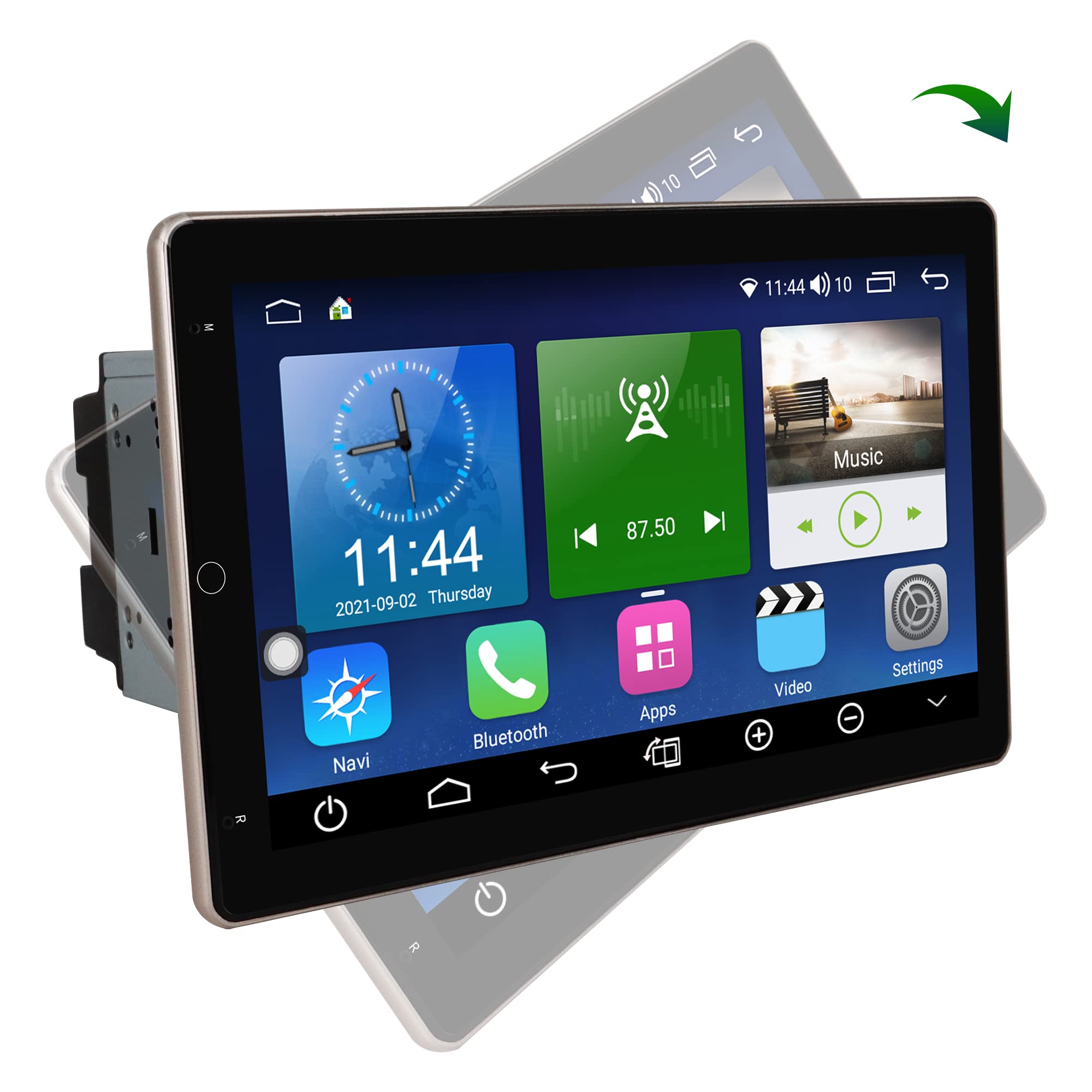 10.1 Inch Double Din Android Car Stereo with Rotatable Touchscreen - Apple CarPlay & Android Auto, Bluetooth, GPS Navigation, 4GB RAM + 64GB ROM - Universal Multimedia Player for Cars, Trucks & SUVs - Perfect for Road Trips & Daily Commuting