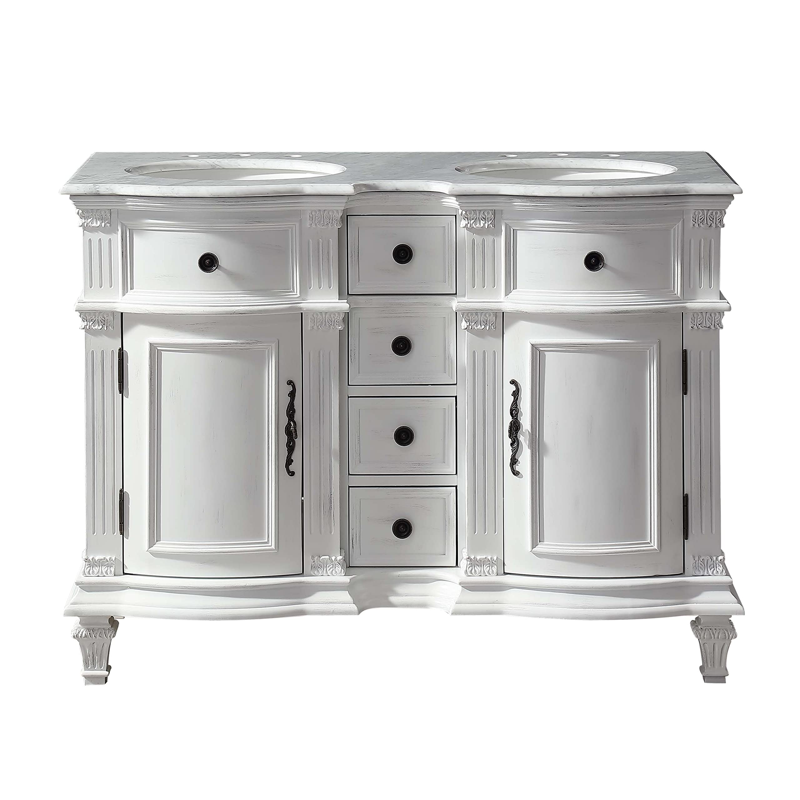 48-inch Antique White Bathroom Vanity with Sink - Silkroad Exclusive V0722WW48D - Modern Farmhouse Style for Master Bath & Powder Room Renovation