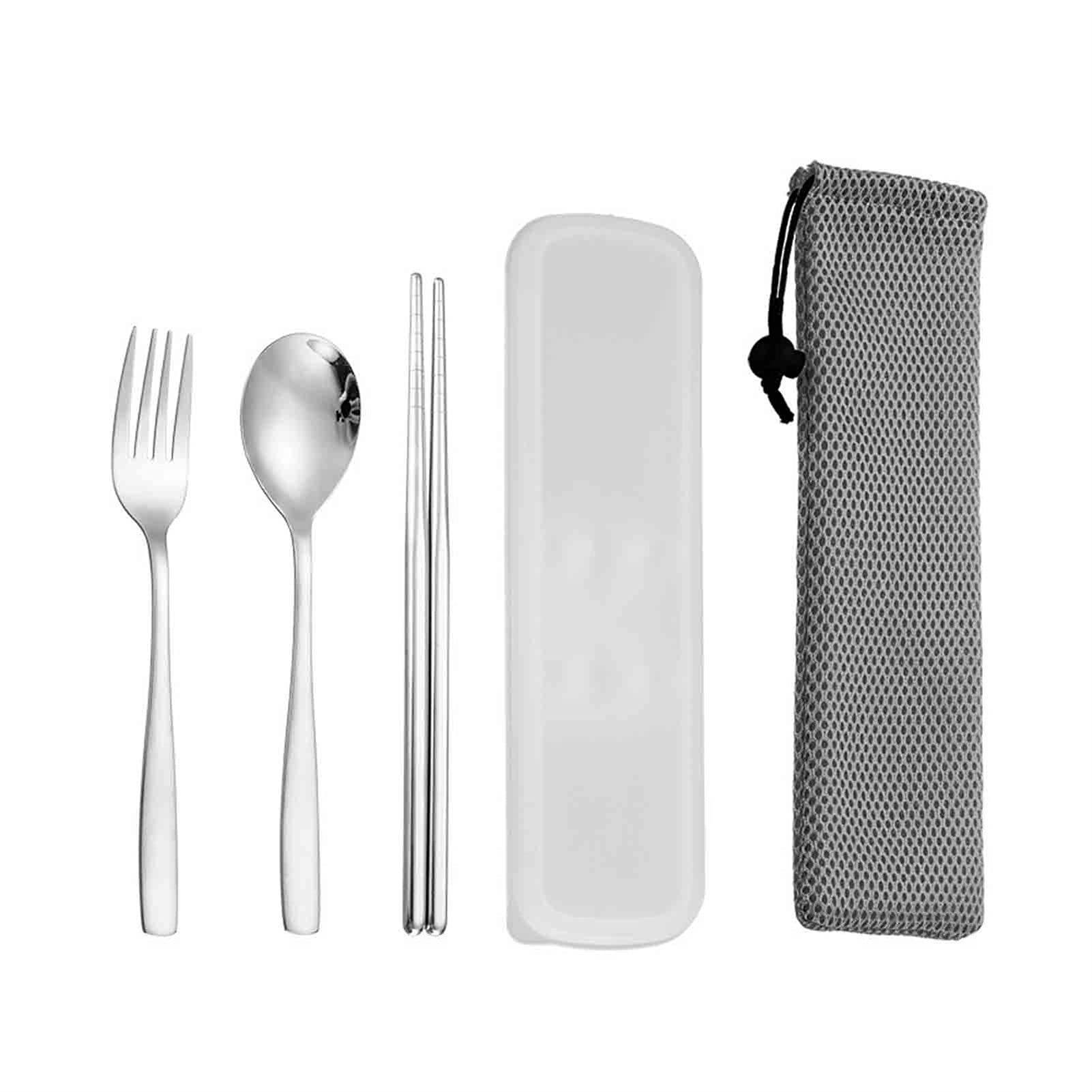 Premium Stainless Steel Cutlery Set - 24-Piece Mirror Polished Flatware Set with Forks, Spoons & Chopsticks | Dishwasher Safe, Elegant Dinnerware for Home, Travel & Camping | Includes Storage Box & Net Bag (Silver)