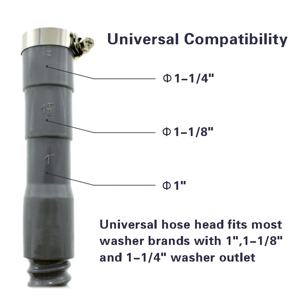 Universal Washing Machine Drain Hose - 6 Ft Flexible Corrugated Discharge Hose with Long Hook & Clamp - Replacement for Washer Drainage - Perfect for Laundry Rooms, Basements & Apartments