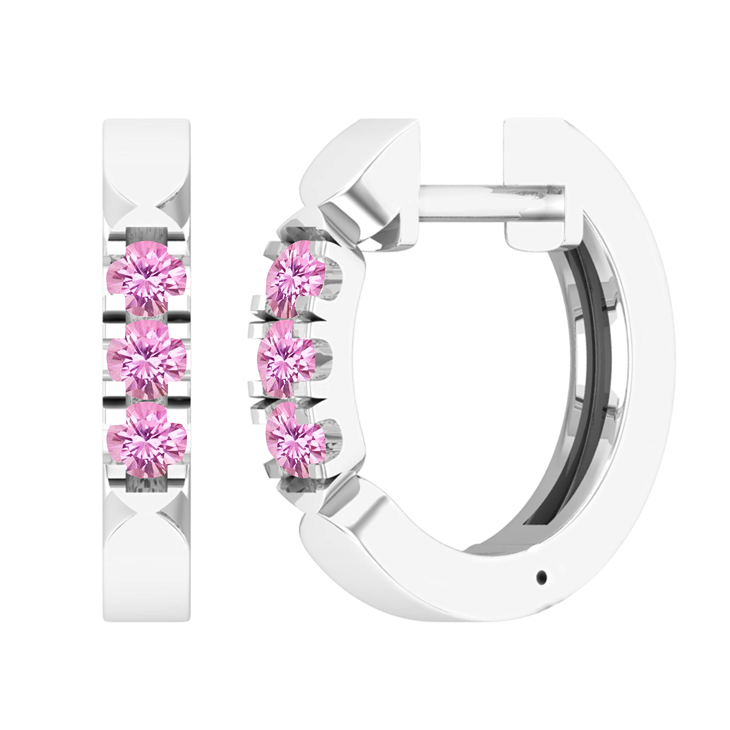 Dazzlingrock 18K Solid Gold Round Pink Sapphire 3 Stone Hinged Hoop Earrings for Women | Elegant Jewelry Gift for Anniversary, Birthday & Special Occasions