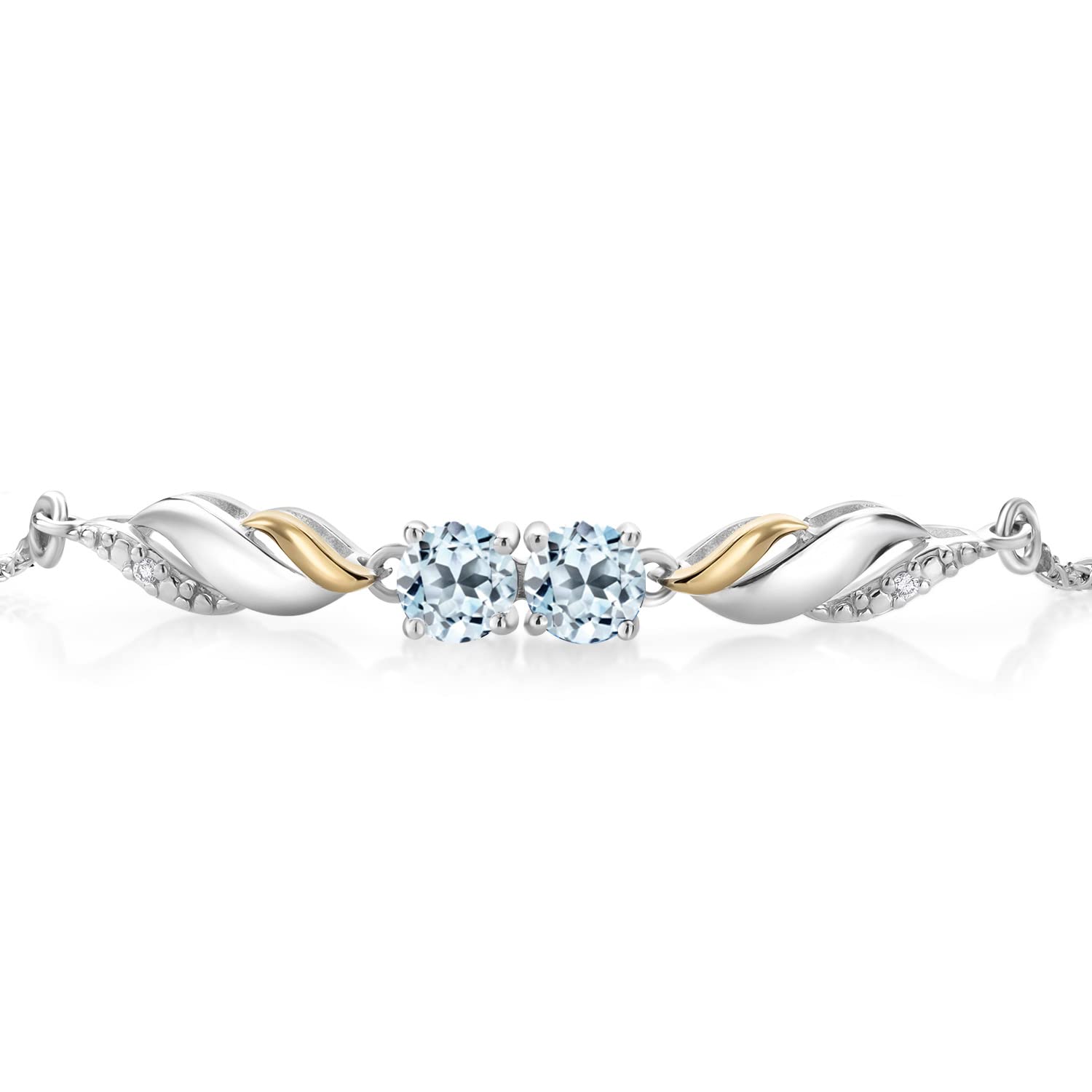 1.42 Ct Round Sky Blue Topaz & Lab-Grown Diamond Bracelet in 925 Sterling Silver & 10K Yellow Gold for Women | Elegant Jewelry Gift for Birthday, Anniversary & Special Occasions