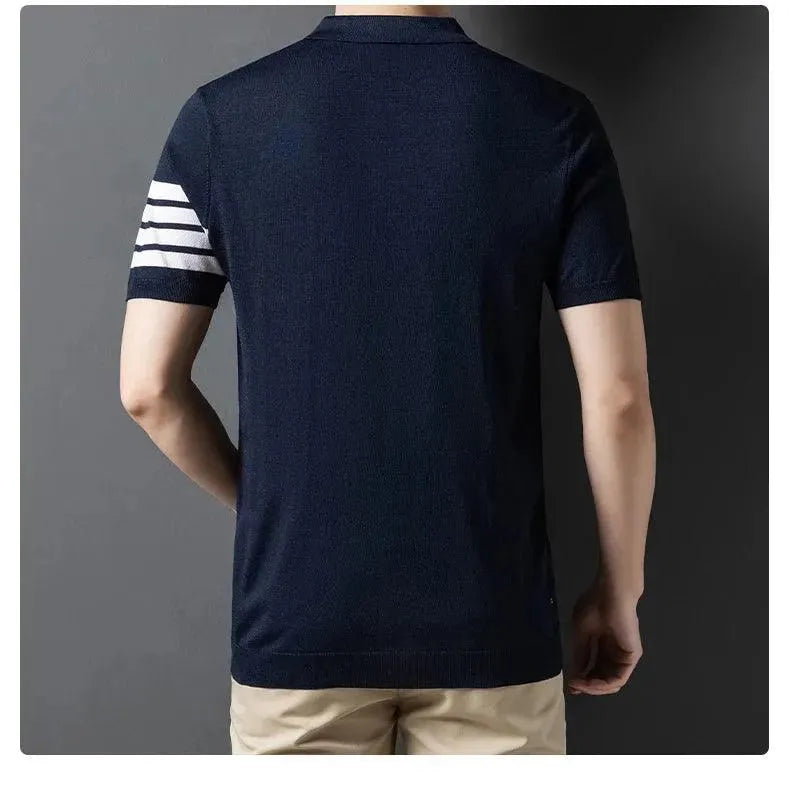 Men's Short Sleeve Knitted Polo Shirt - Breathable Casual Summer Top for Golf, Office & Outdoor Activities