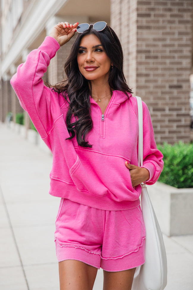 Pink Acid Washed Quarter Zip Pullover - Soft & Stylish Women's Sweatshirt for Casual Wear, Gym & Outdoor Activities | Final Sale
