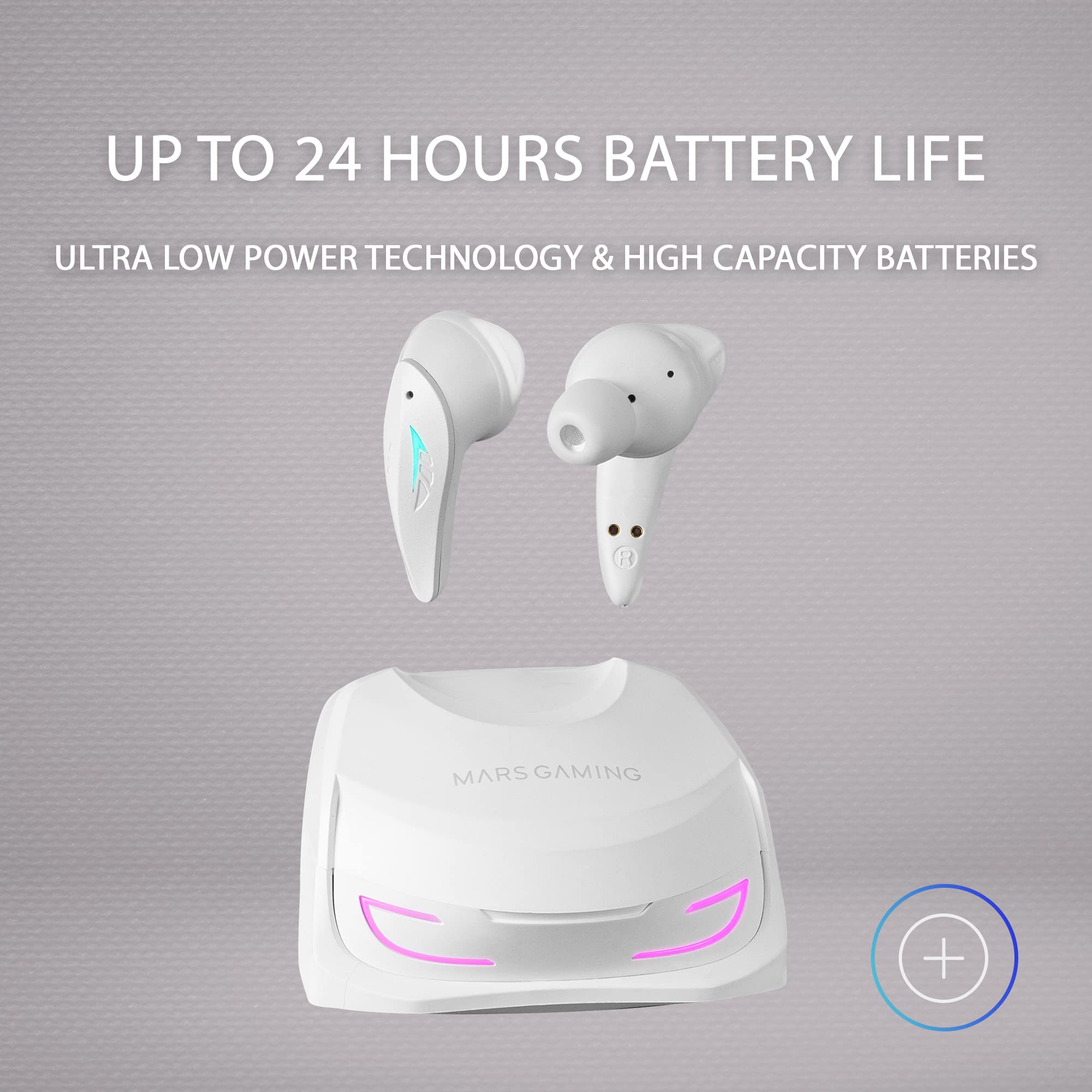 Mars Gaming MHI-ULTRA Wireless Gaming Headset - White TWS Bluetooth 5.3 Headphones with RGB Flow Lights, Triple Noise Cancellation, 24H Battery Life - Perfect for PC Gaming, Mobile Gaming & Work from Home (MHIULTRAW, One Size)