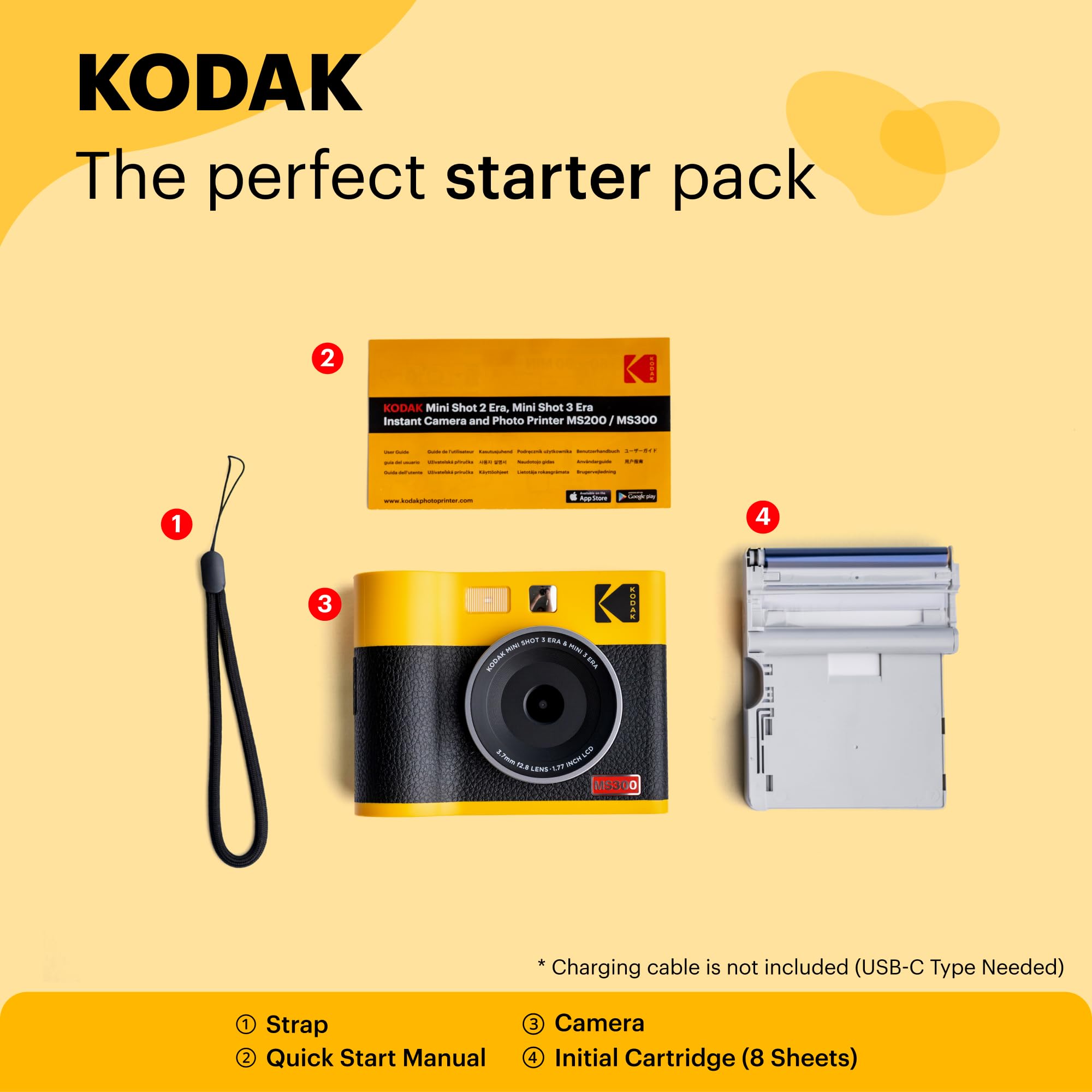 KODAK Mini Shot 3 ERA 4PASS 2-in-1 Instant Camera & Photo Printer (3x3) with 8 Sheets - Black | Portable Instant Camera for Travel, Parties, Events & DIY Photo Gifts