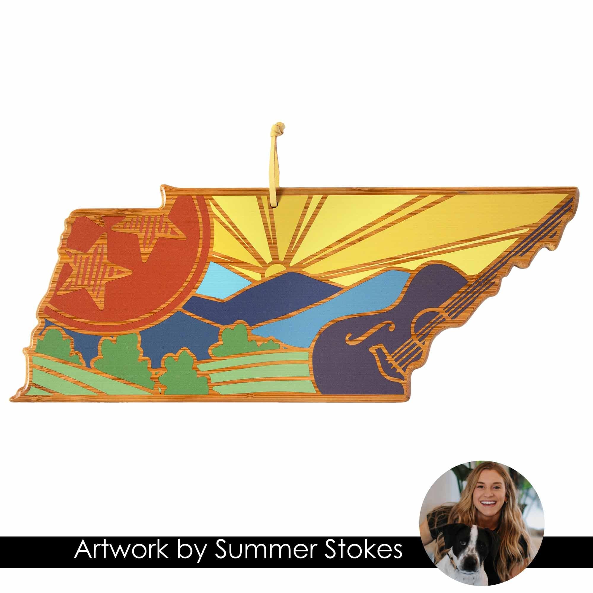 Handcrafted Tennessee Wooden Cutting Board with Summer Stokes Artwork - Perfect for Kitchen Prep, Charcuterie Boards & Home Decor